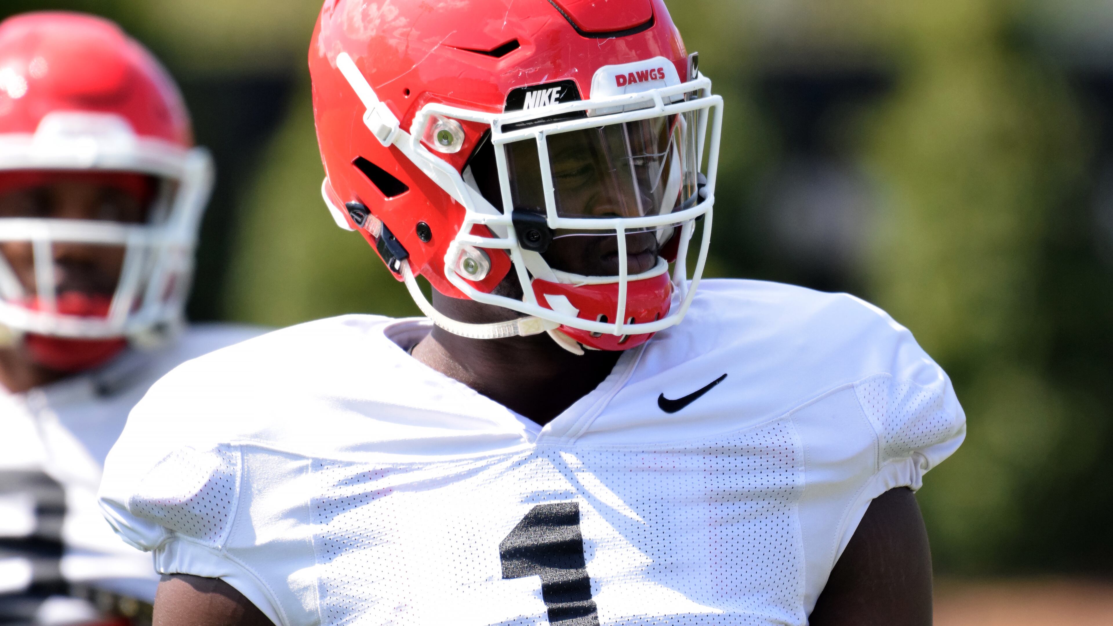Georgia outside linebacker Brenton Cox (1) during the Bulldogs' practice Tuesday, April 10, 2018, on the Woodruff Practice Fields in Athens.