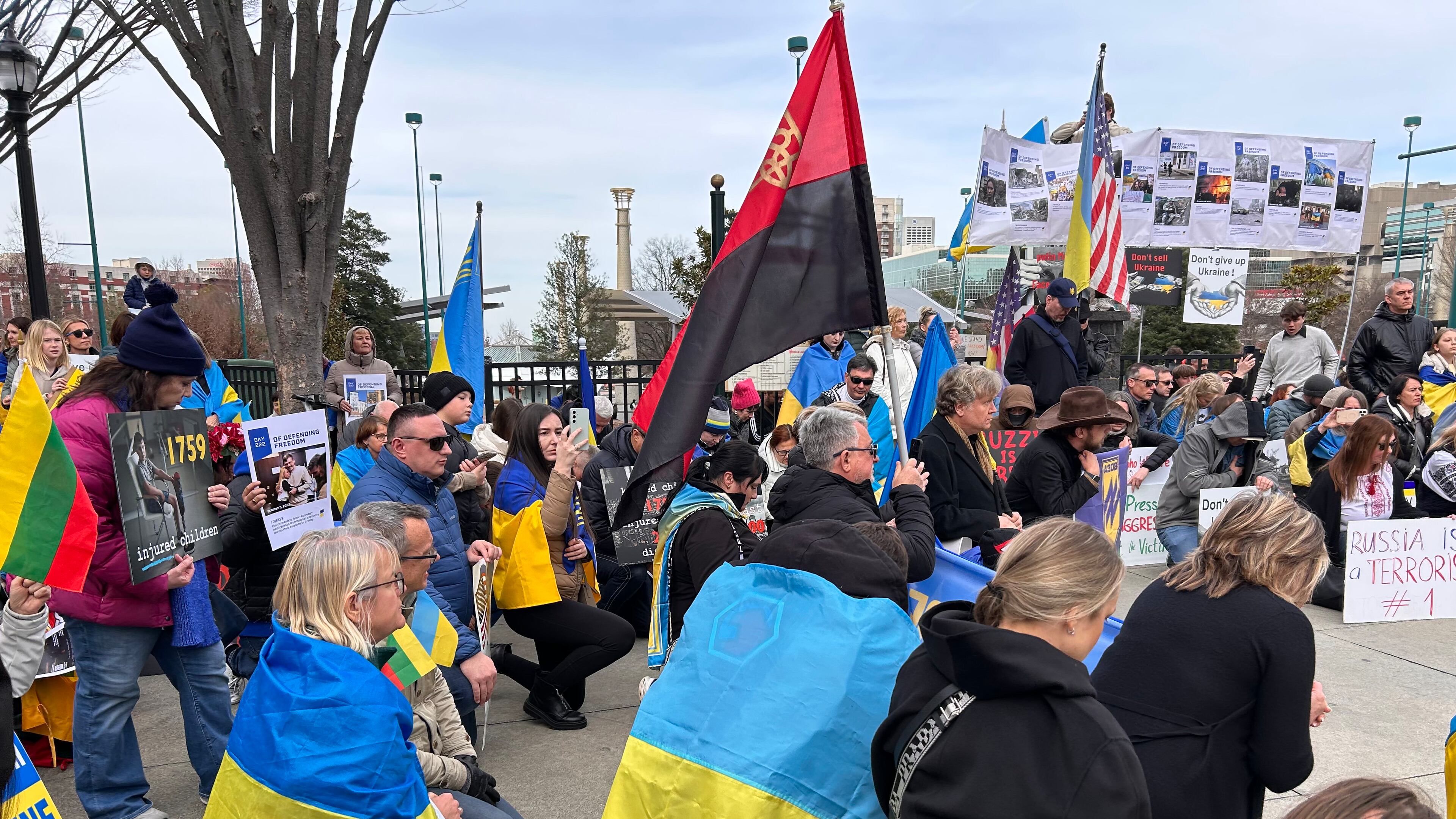 Protesters take a moment of silence for those that lost their lives in the war. (Courtesy of Maxim Poliashenko)