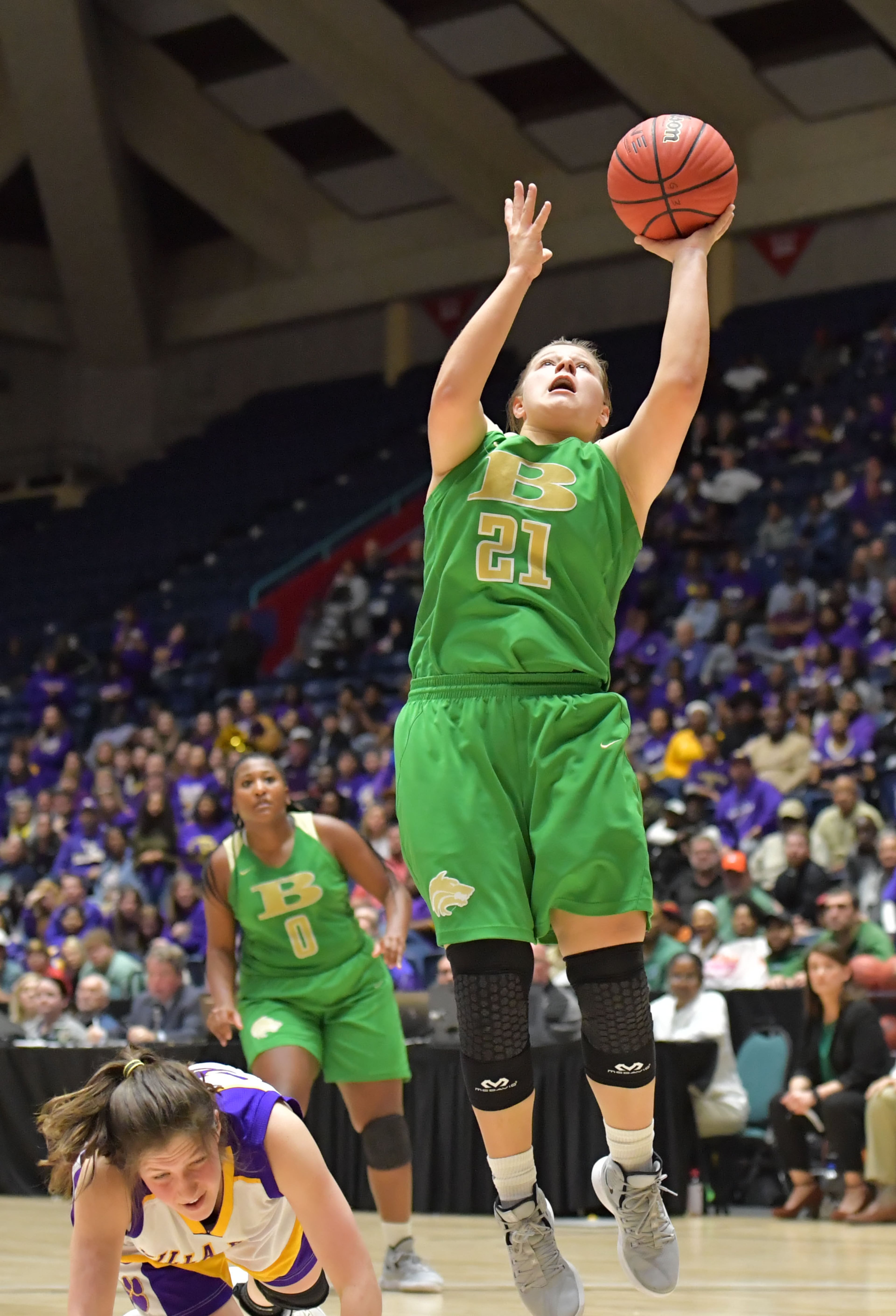 March 8, 2019 Macon - Buford Abbi Perkins (21) scores two points at the end of the fourth quarter during GHSA State Basketball Championship game at the Macon Centreplex in Macon on Friday, March 8, 2019. Buford won 67-59 over the Villa Rica. HYOSUB SHIN / HSHIN@AJC.COM