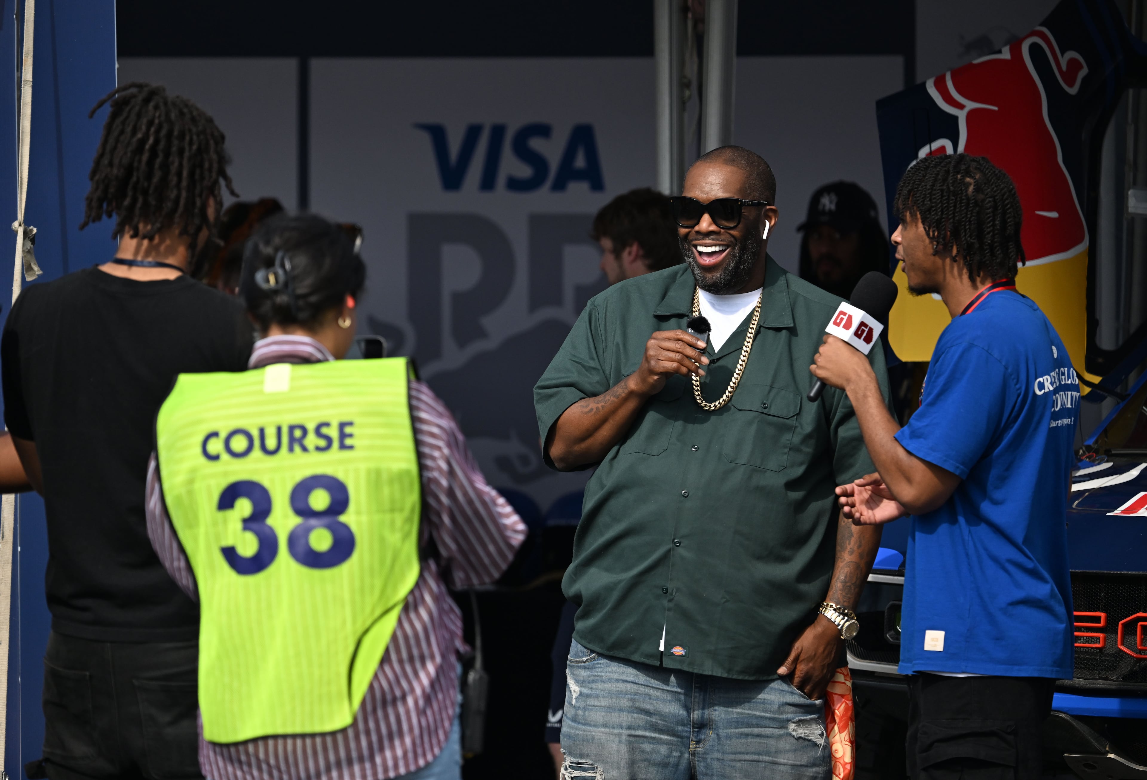 Killer Mike is seen during the Red Bull Showrun Atlanta Presented by Ford Racing on Saturday, Aug. 1, 2026, in Atlanta. Atlanta city officials this week approved permits for the Red Bull Showrun that will allow the live motorsports demonstration event to go on as advertised along a roughly half-mile stretch of Hank Aaron Drive — a backup location after earlier plans to hold the event near Piedmont Park ran into opposition from Midtown residents. (Hyosub Shin/AJC)