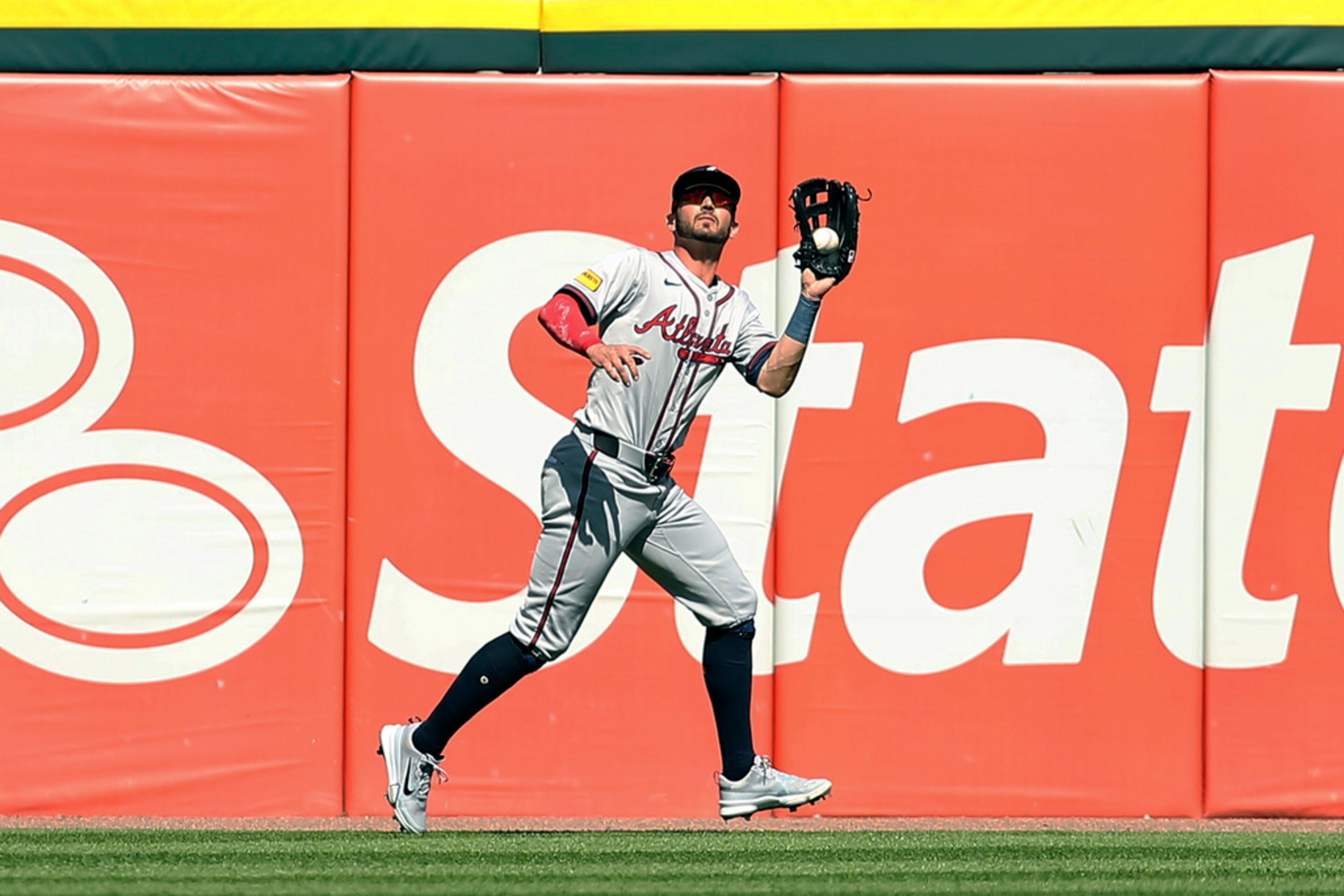 Atlanta Braves outfielder Forrest Wall makes a catch for an out during the second inning of a baseball game against the Chicago White Sox, Thursday, June 27, 2024, in Chicago. (AP Photo/Melissa Tamez)
