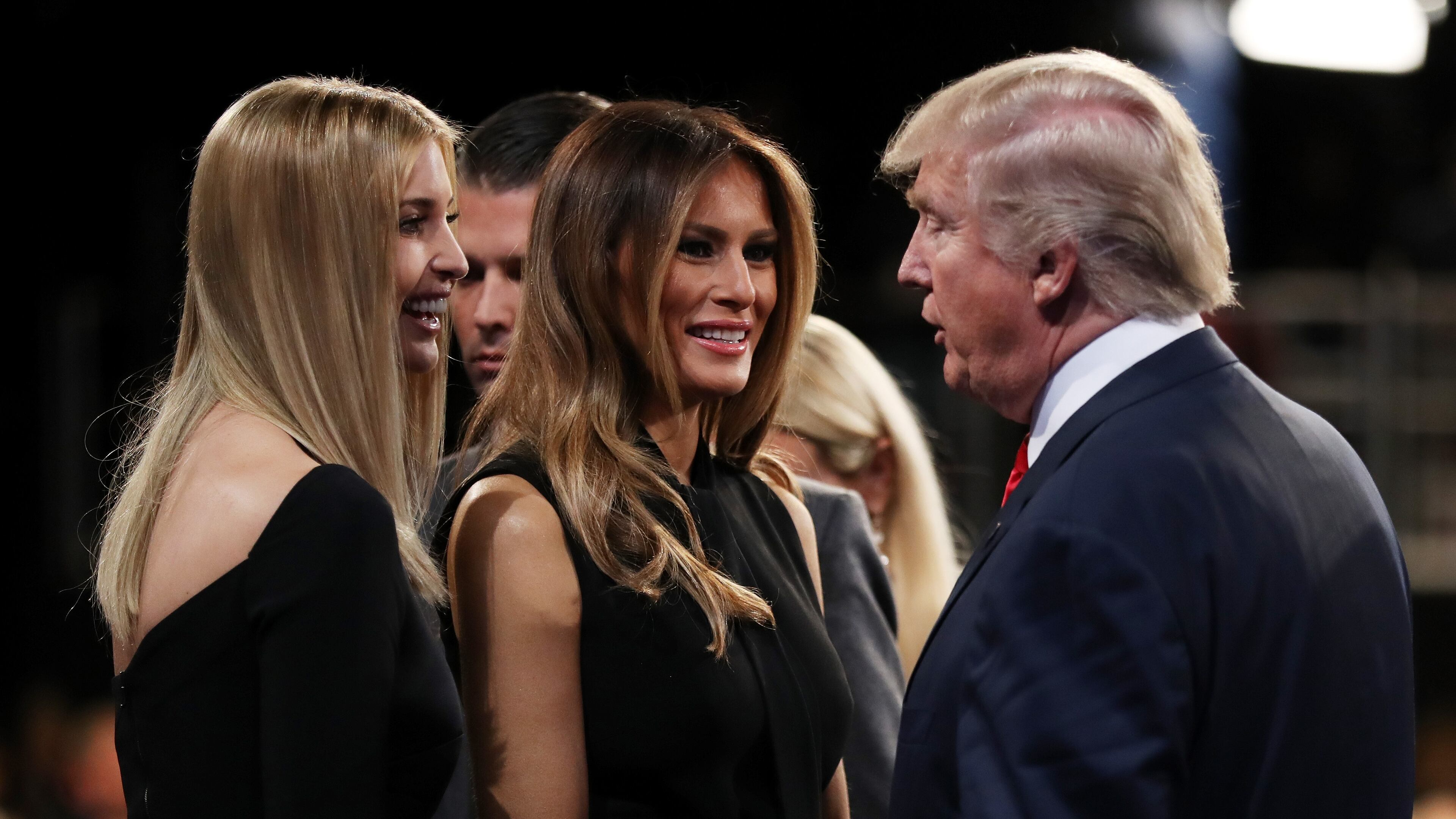 LAS VEGAS, NV - OCTOBER 19: Donald Trump speaks with his wife Melania Trump and his daughter Ivanka Trump after the third U.S. presidential debate at the Thomas & Mack Center on October 19, 2016 in Las Vegas, Nevada. (Photo by Joe Raedle/Getty Images)