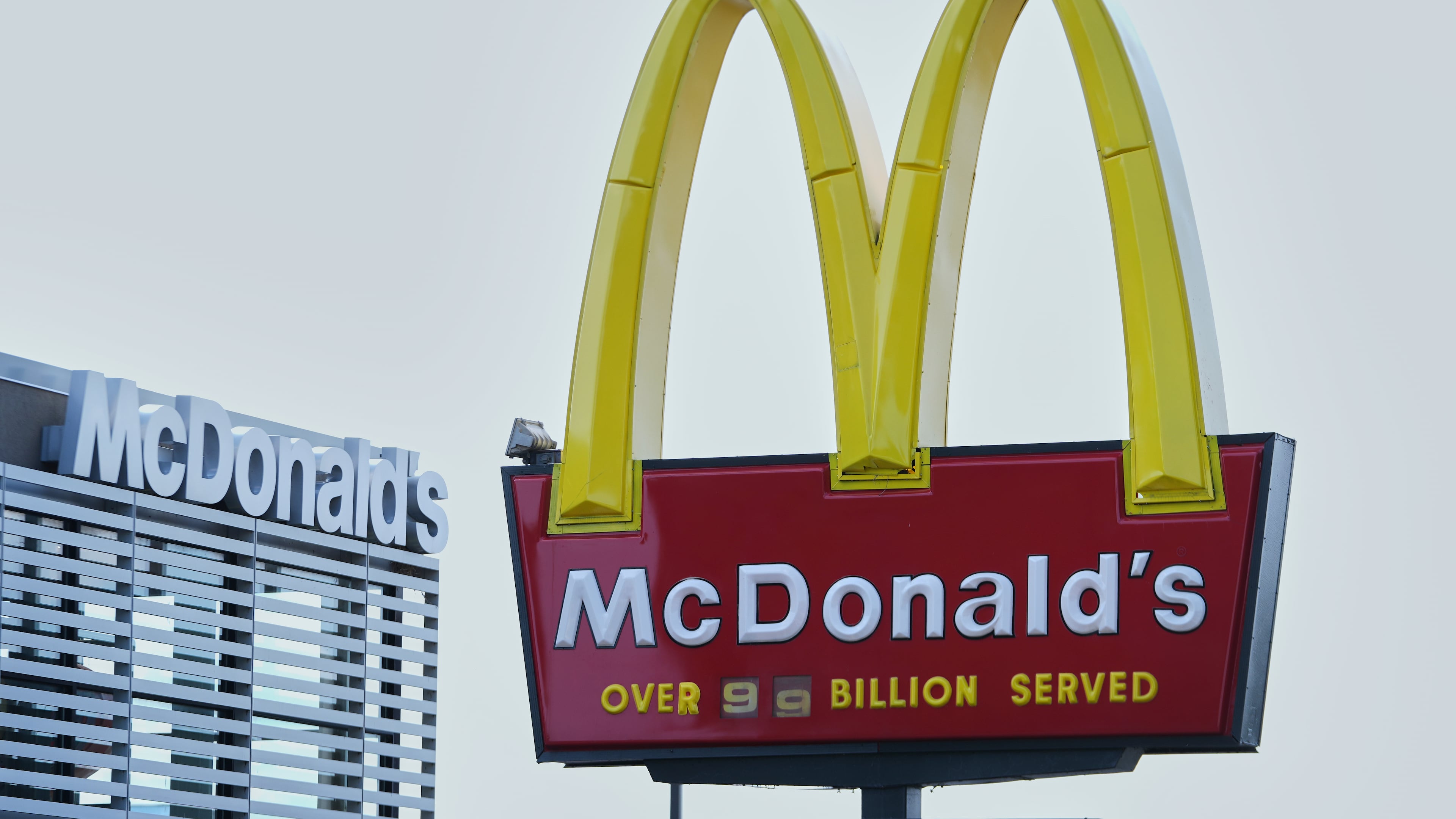 FILE - A McDonald's logo is shown at a restaurant in Warren, Mich., Tuesday, Sept. 2, 2025. (AP Photo/Paul Sancya, file)