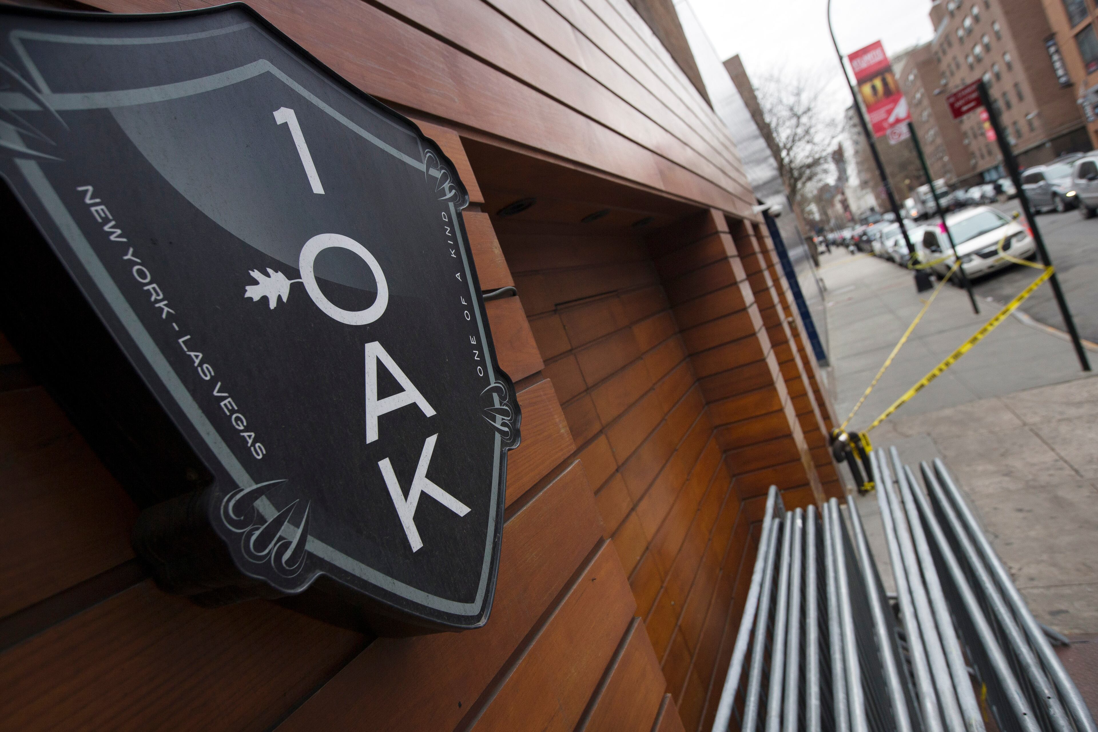 Police tape cordons off a crime scene outside 1 Oak nightclub on West 20th Street in New York, where authorities say Indiana Pacers forward Chris Copeland, his wife and another woman were stabbed outside after an argument, early Wednesday, April 8, 2015. Police say the victims were hospitalized with minor injuries. (AP Photo/John Minchillo)