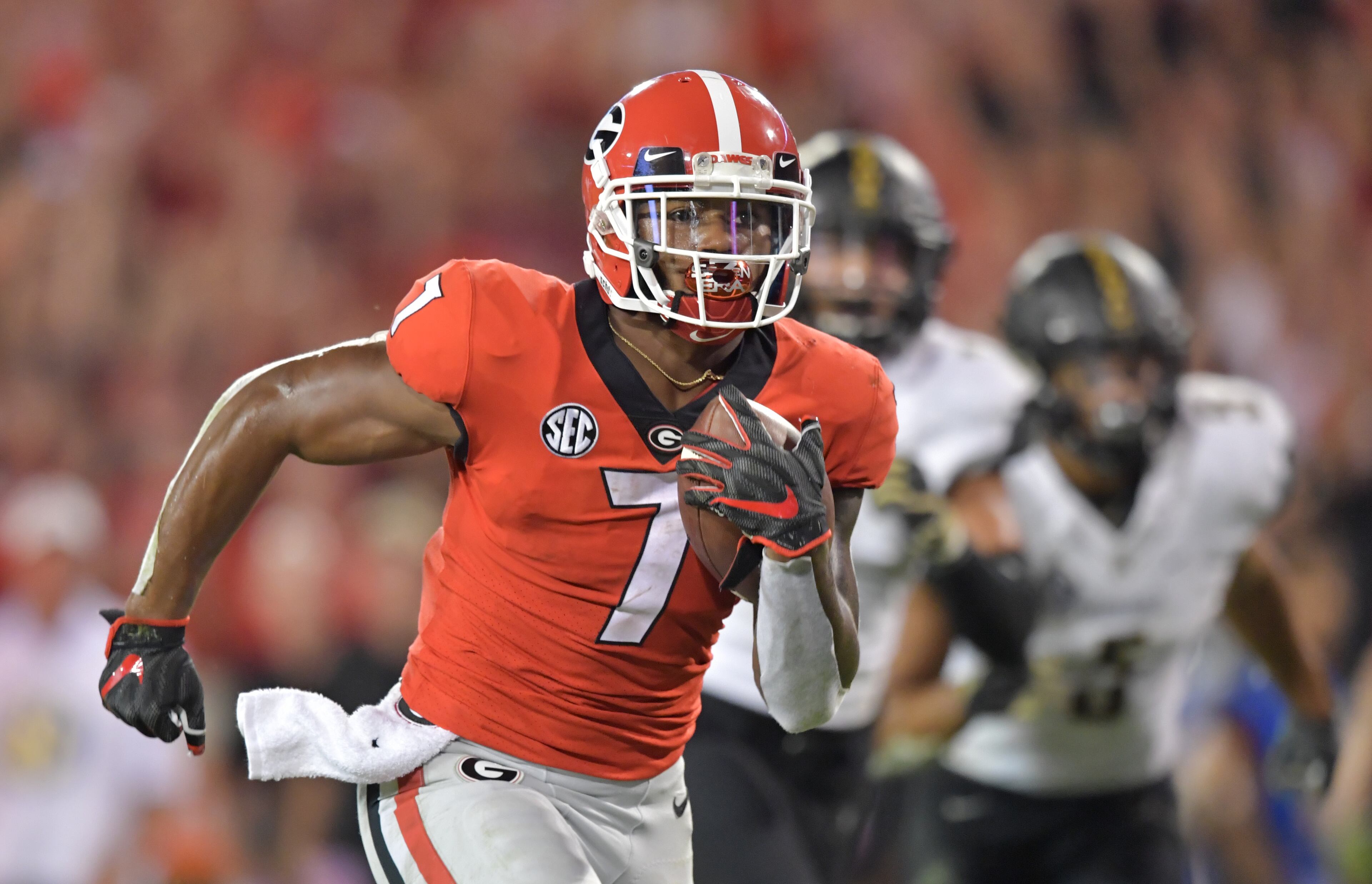 October 6, 2018 Athens - Georgia running back D'Andre Swift (7) runs for a touchdown in the second half during a NCAA college football game at Sanford Stadium in Athens on Saturday, October 6, 2018. Georgia won 41-13 over the Vanderbilt. HYOSUB SHIN / HSHIN@AJC.COM