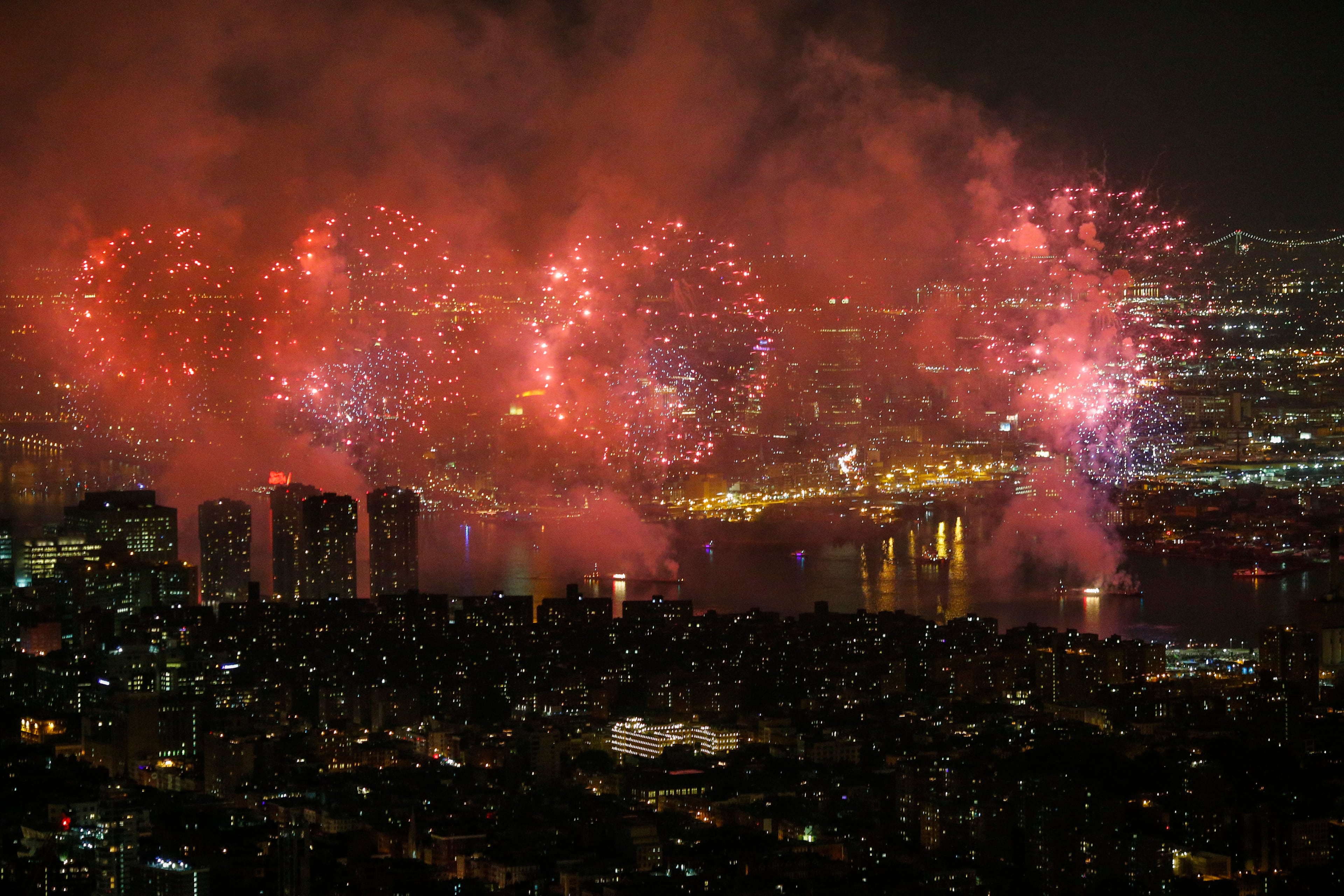 NEW YORK, NY - JULY 4: The 2015 Macy's 4th of July Fireworkss are seen along East river from the One World Trade Center Observatory on July 4, 2015 in New York City. The celebrations mark the 239th Independence Day. (Photo by Eduardo Munoz Alvarez/Getty Images)
