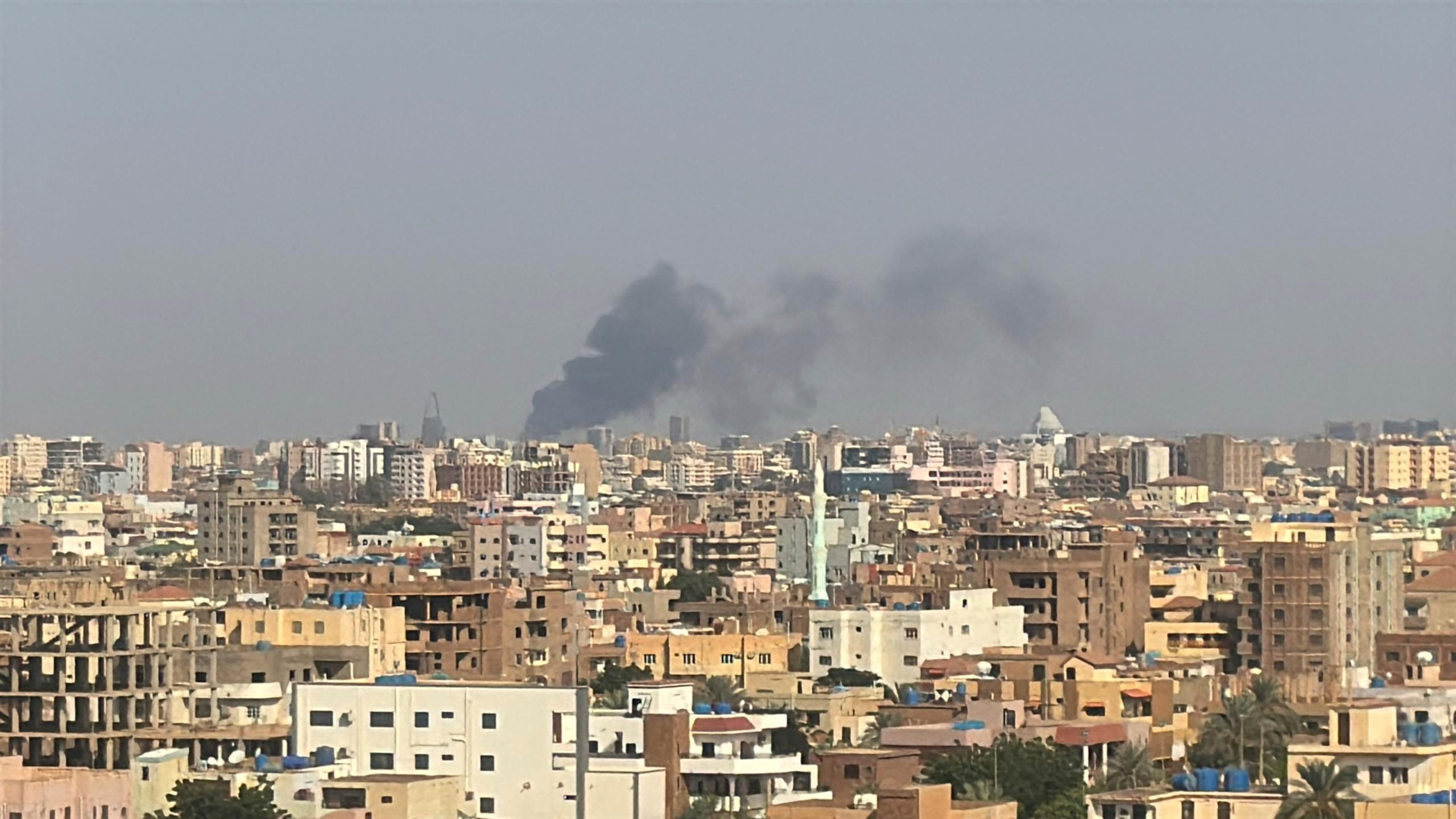 FILE - This grab from video shows smoke rising over Khartoum, Sudan, Sept. 26, 2024, after Sudan's military started an operation to take areas of the capital from its rival, the paramilitary Rapid Support Forces. (AP Photo/Rashed Ahmed, File)