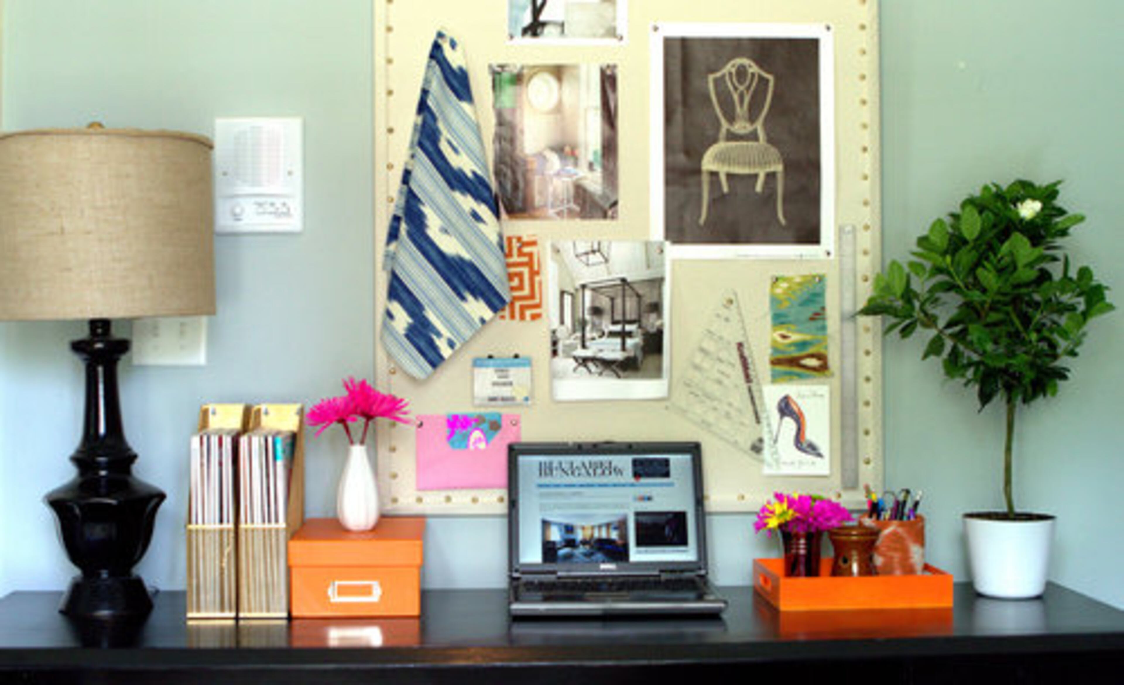 Home offices don't have to be about only drab functionality. Interior designer Erika Ward recommends color, personal mementos and stylish office supplies to lend personality to your space.