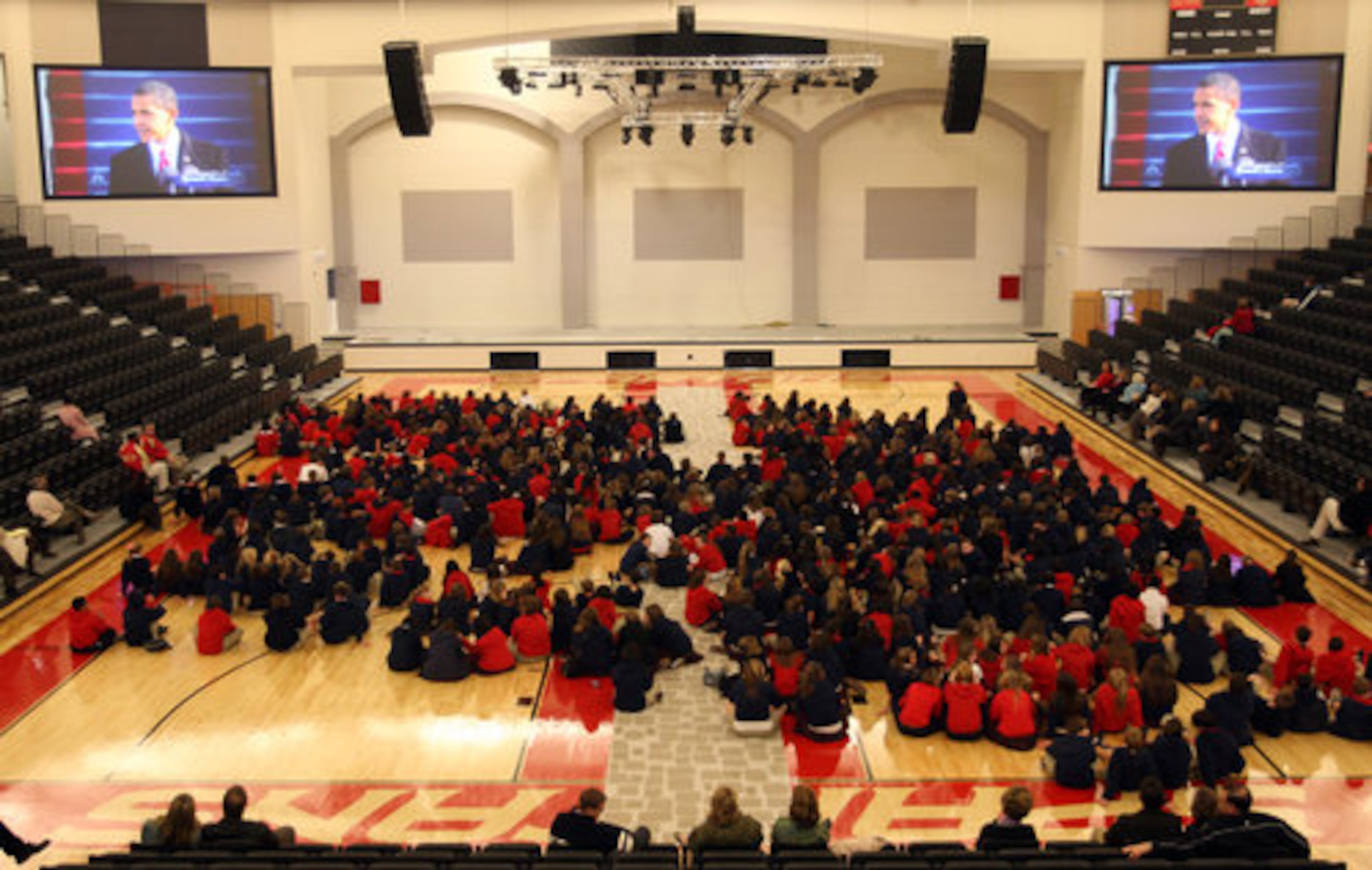 Students of Greater Atlanta Christian School watch the inauguration of the 44th American President, Barack Obama in the school's new Long Forum.