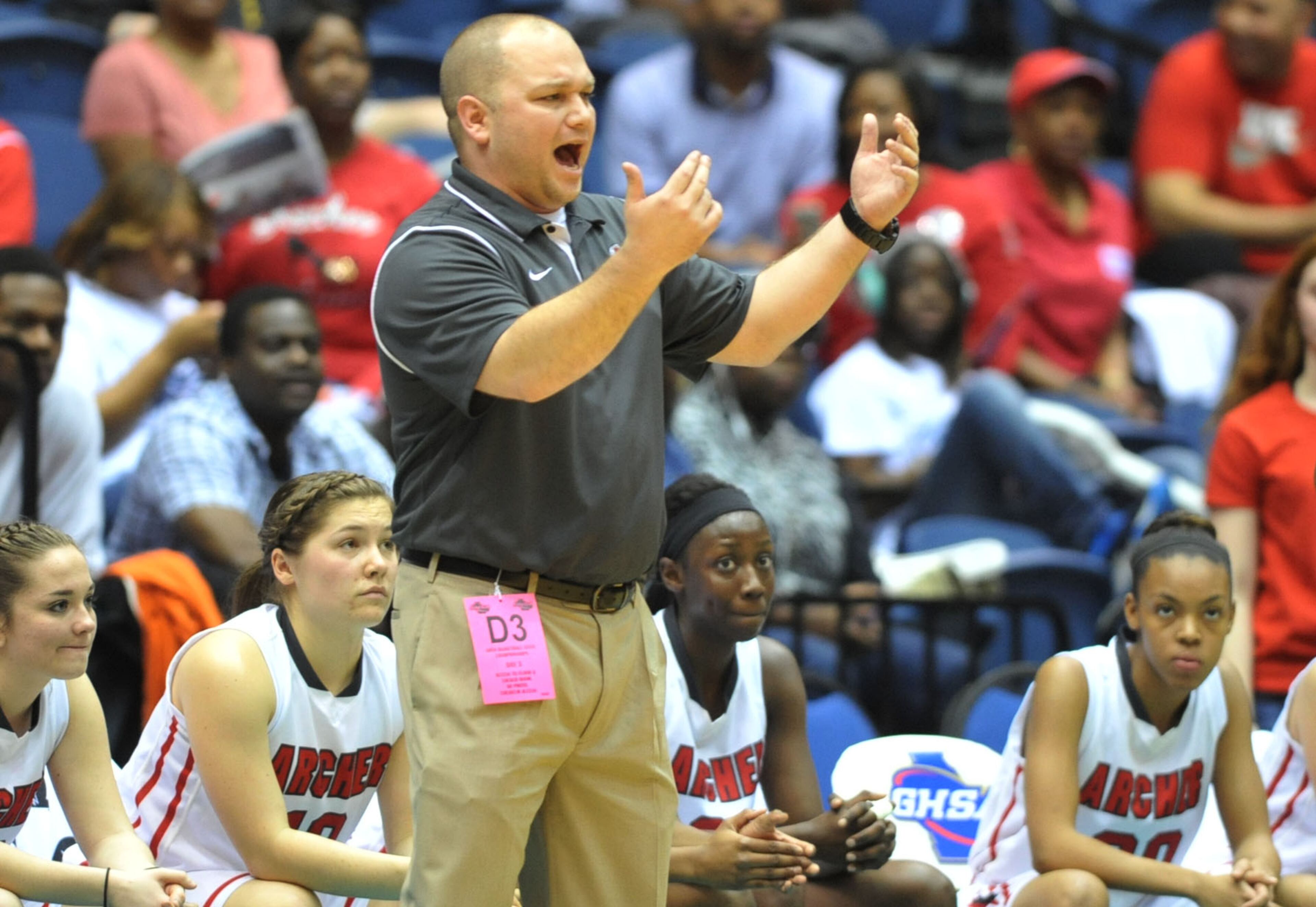 Archer Tigers head coach Ryan Lesniak during action in the first half. Coverage of the Class AAAAAA girls basketball championship between the McEachern Indians and Archer Tigers at the Macon Coliseum Saturday, March 8, 2014. McEachearn led 39-35 at the half.