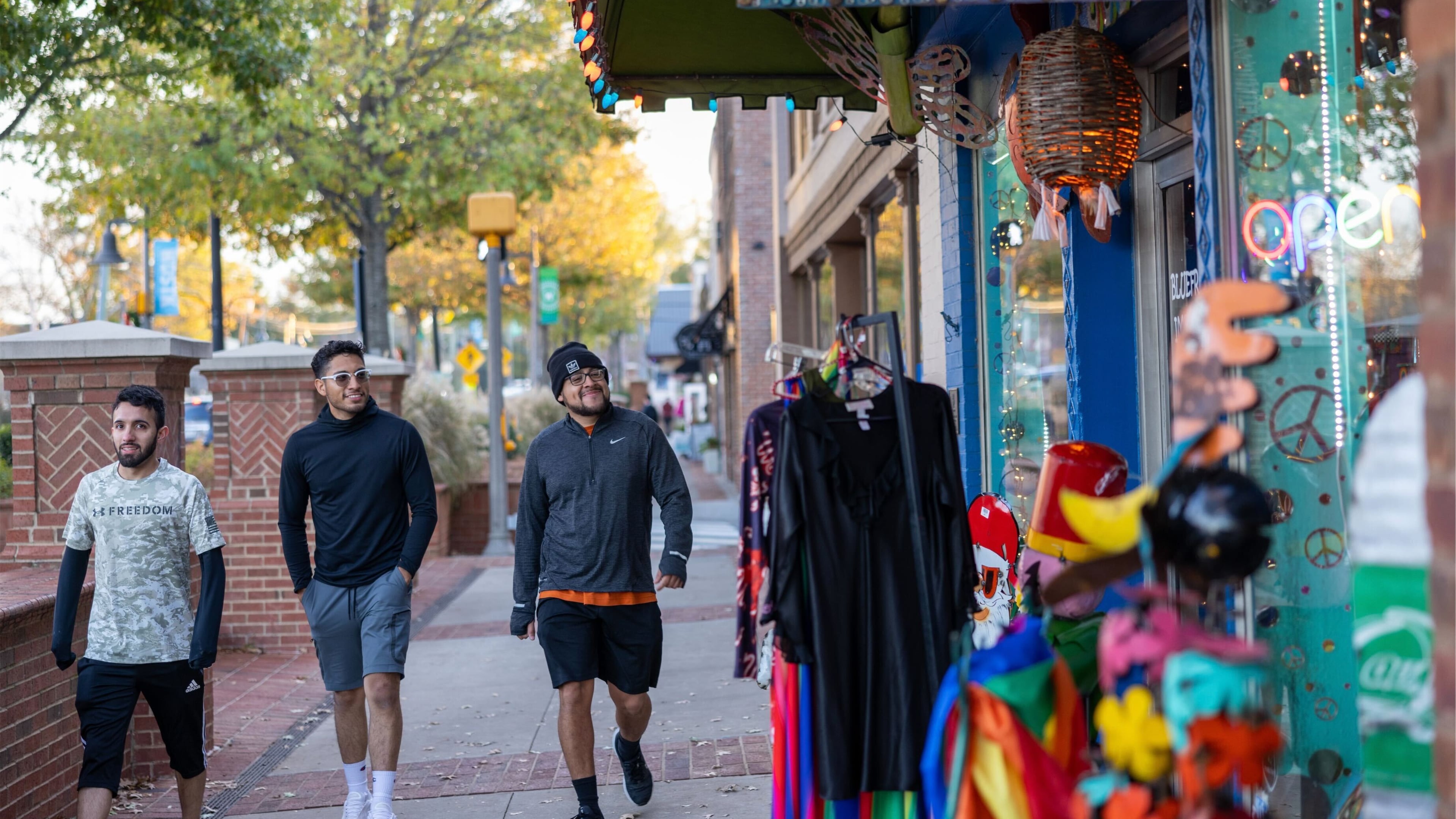 Men walking downtown