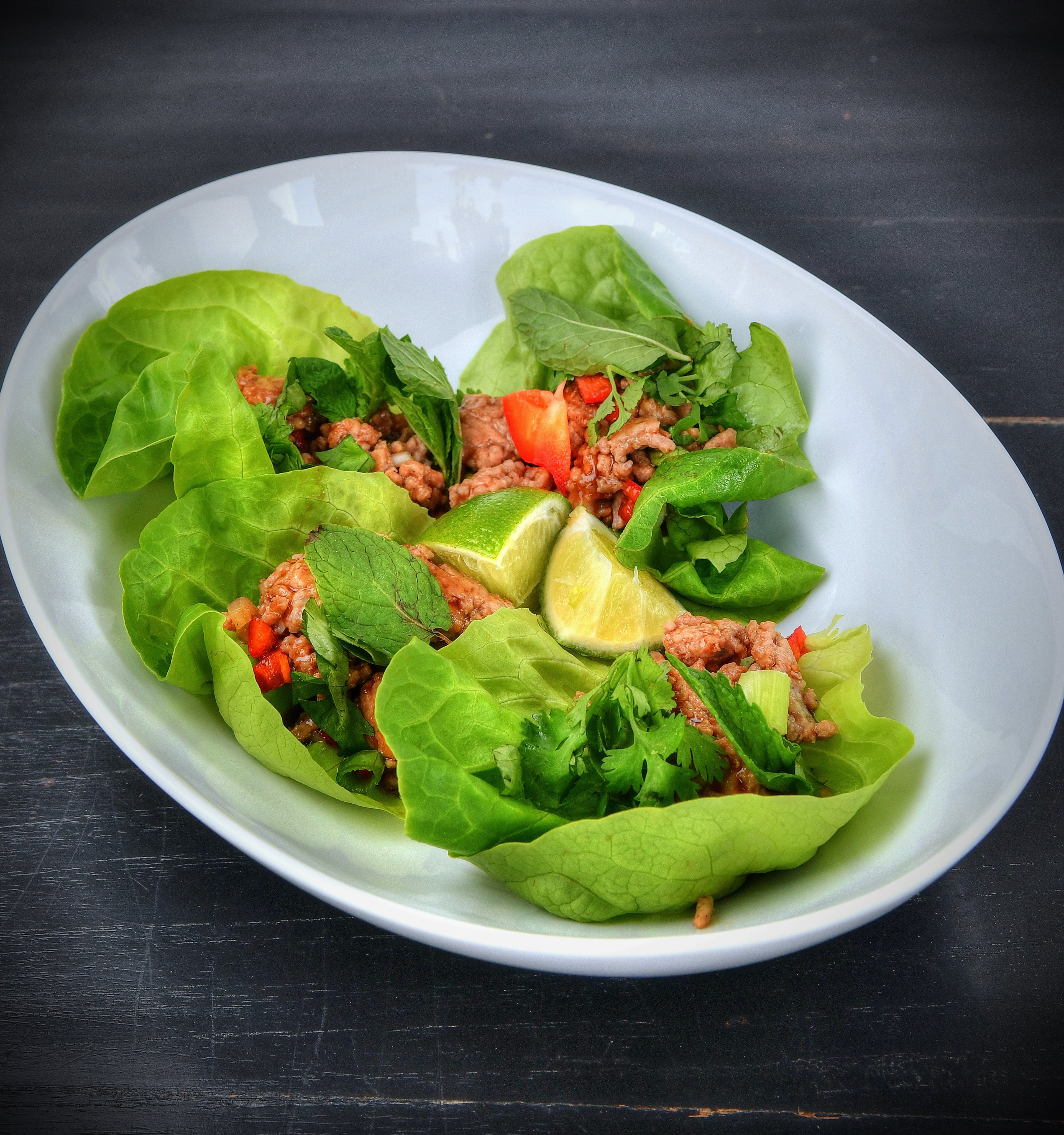 Laotian Larb Lettuce Wraps. (Styling by Lisa Hanson / Chris Hunt for the AJC)