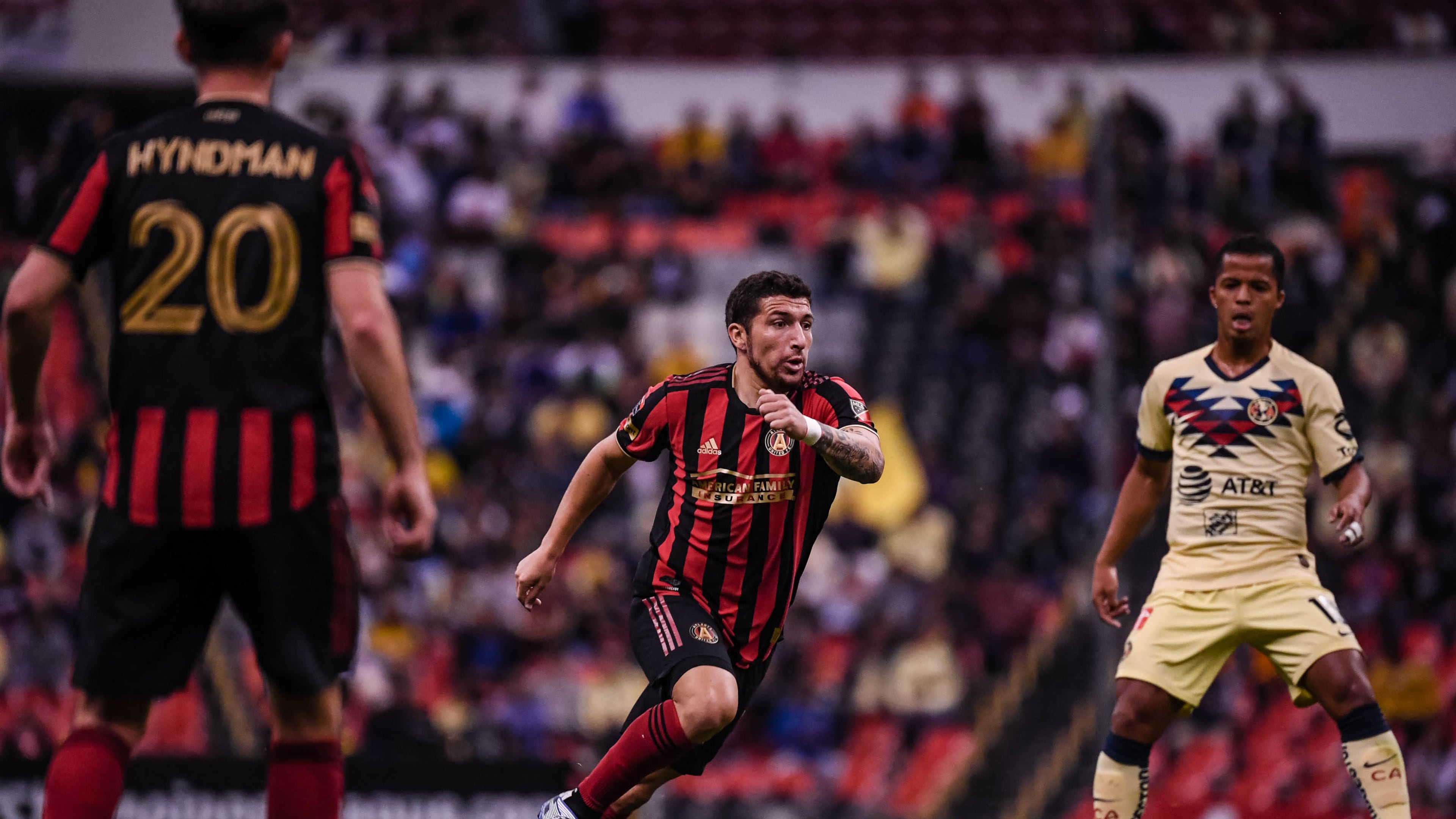 Atlanta United midfielder Eric Remedi #5 dribbles the ball during the first half of the first leg match between Atlanta United FC and Club America in the quarterfinal round of the 2020 Scotiabank Concacaf Champions League at Estadio Azteca in Mexico City, Mexico, on Wednesday March 11, 2020. (Photo by Jacob Gonzalez/Atlanta United)