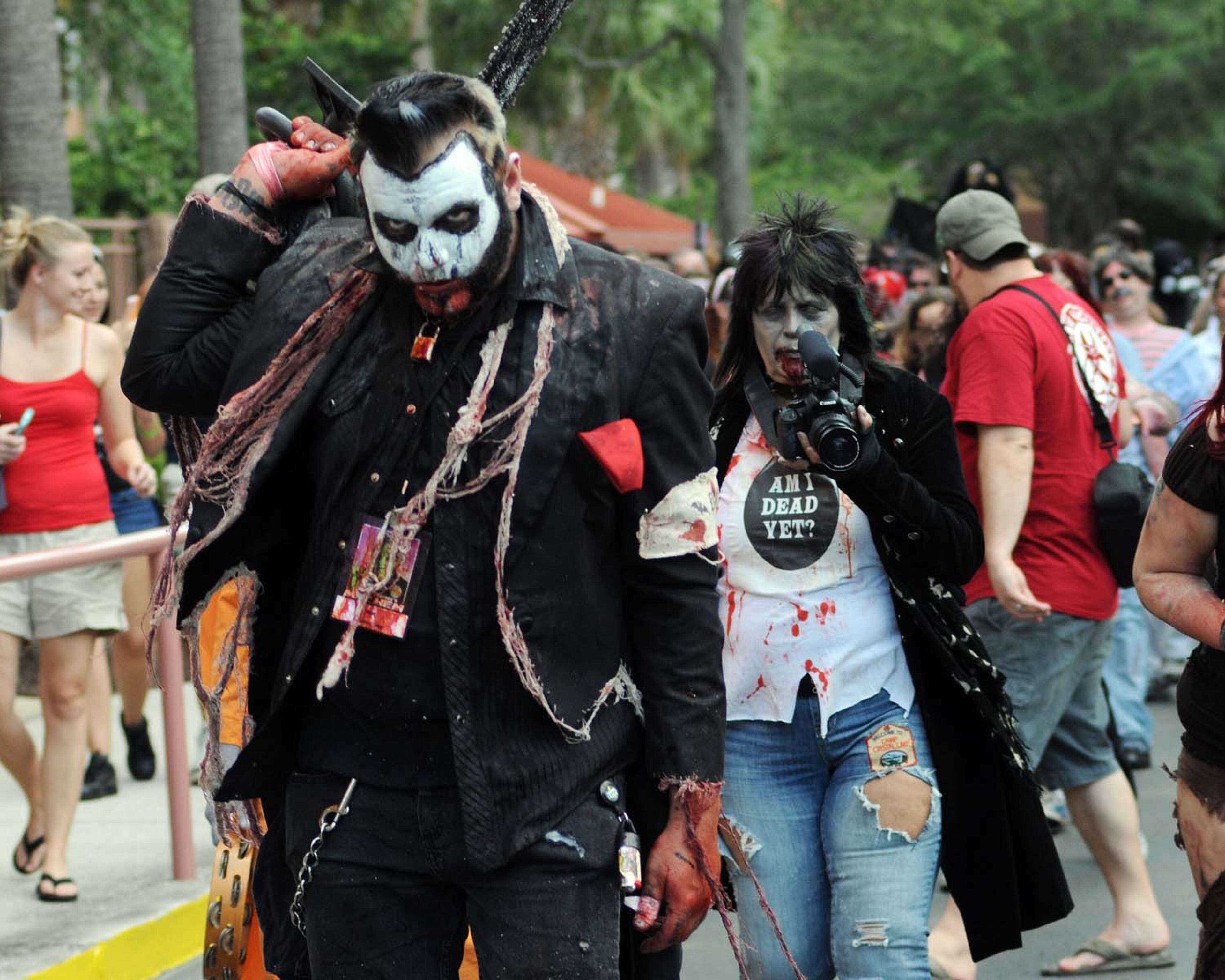 A pack of blood-thirsty zombies marched on the Rosen Centre Hotel in Orlando, Florida to kick off Spooky Empire's annual May-Hem horror convention.