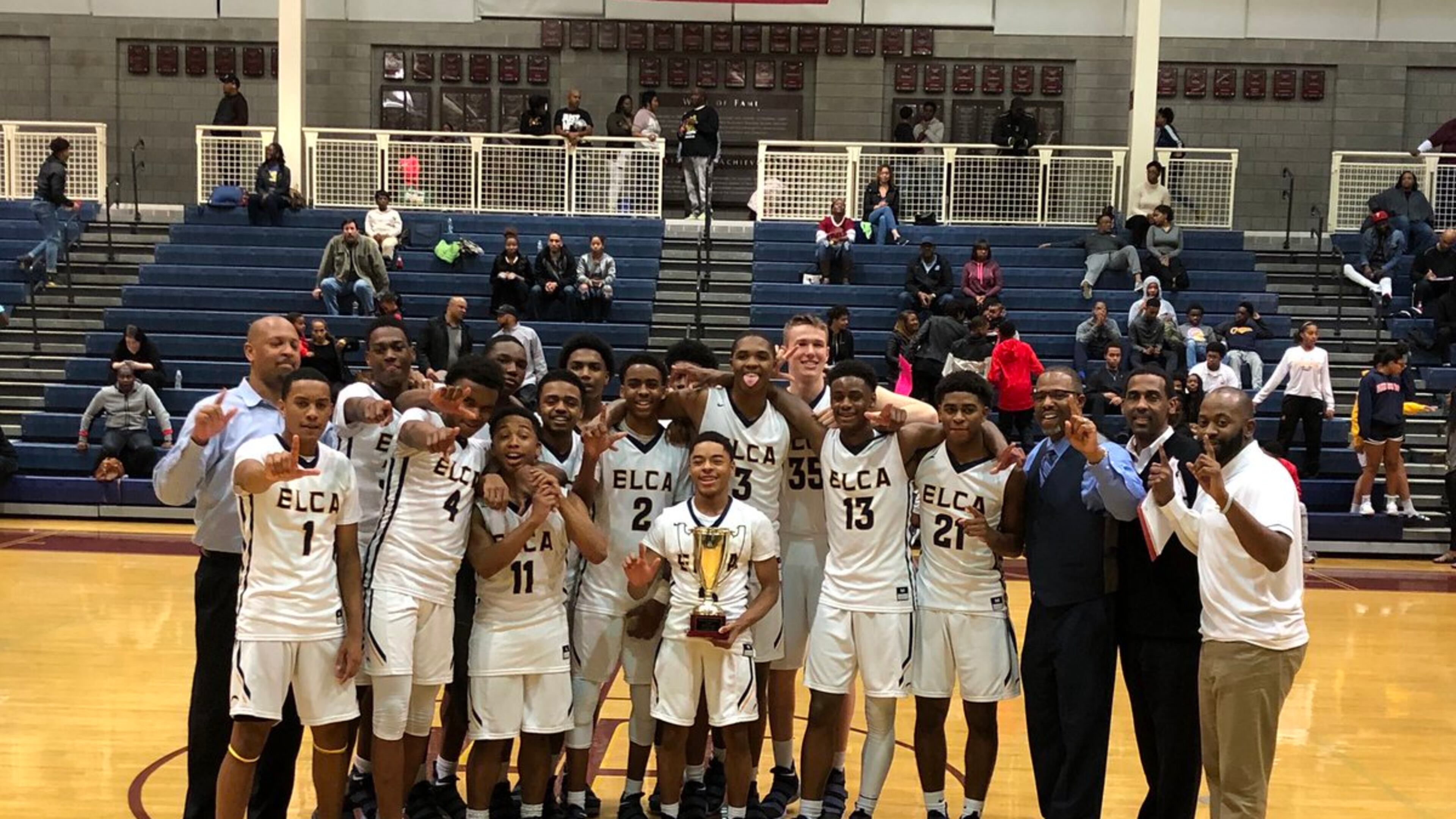 Eagle’s Landing Christian, seen here after its Region 5-A championship victory over Greenforest Christian, is in the quarterfinals of the state basketball tournament for the first time. ELCA faces Greenforest again next week for a berth in the semifinals. ELCA’s boys, one of six Henry County boys or girls teams in the quarterfinals, had never won a region title until this season.