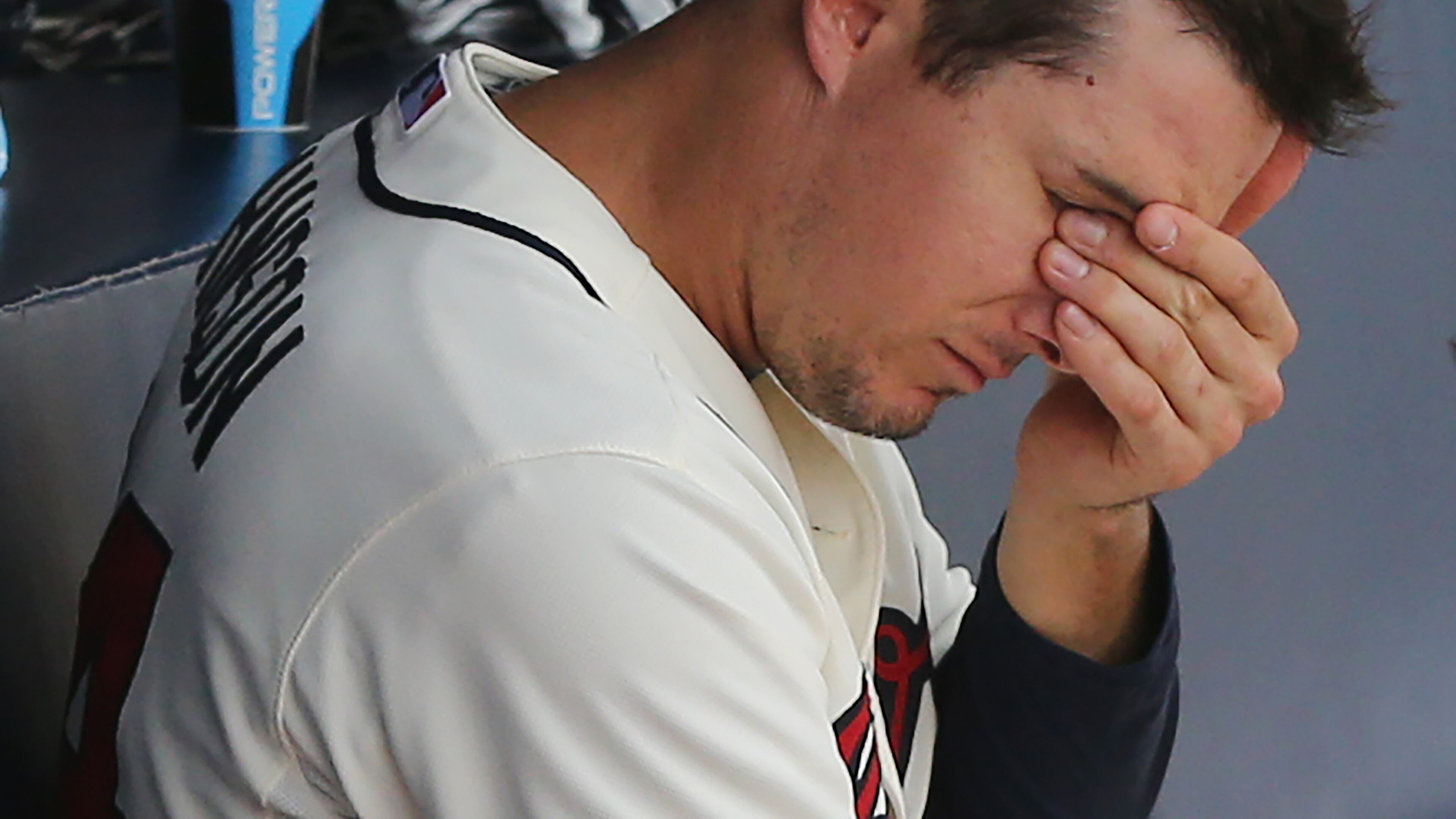 Braves Kelly Johnson reacts in the dugout falling to the Phillies 4-0 in ten innings of a baseball game on Sunday, July 5, 2015, in Atlanta. Curtis Compton / ccompton@ajc.com