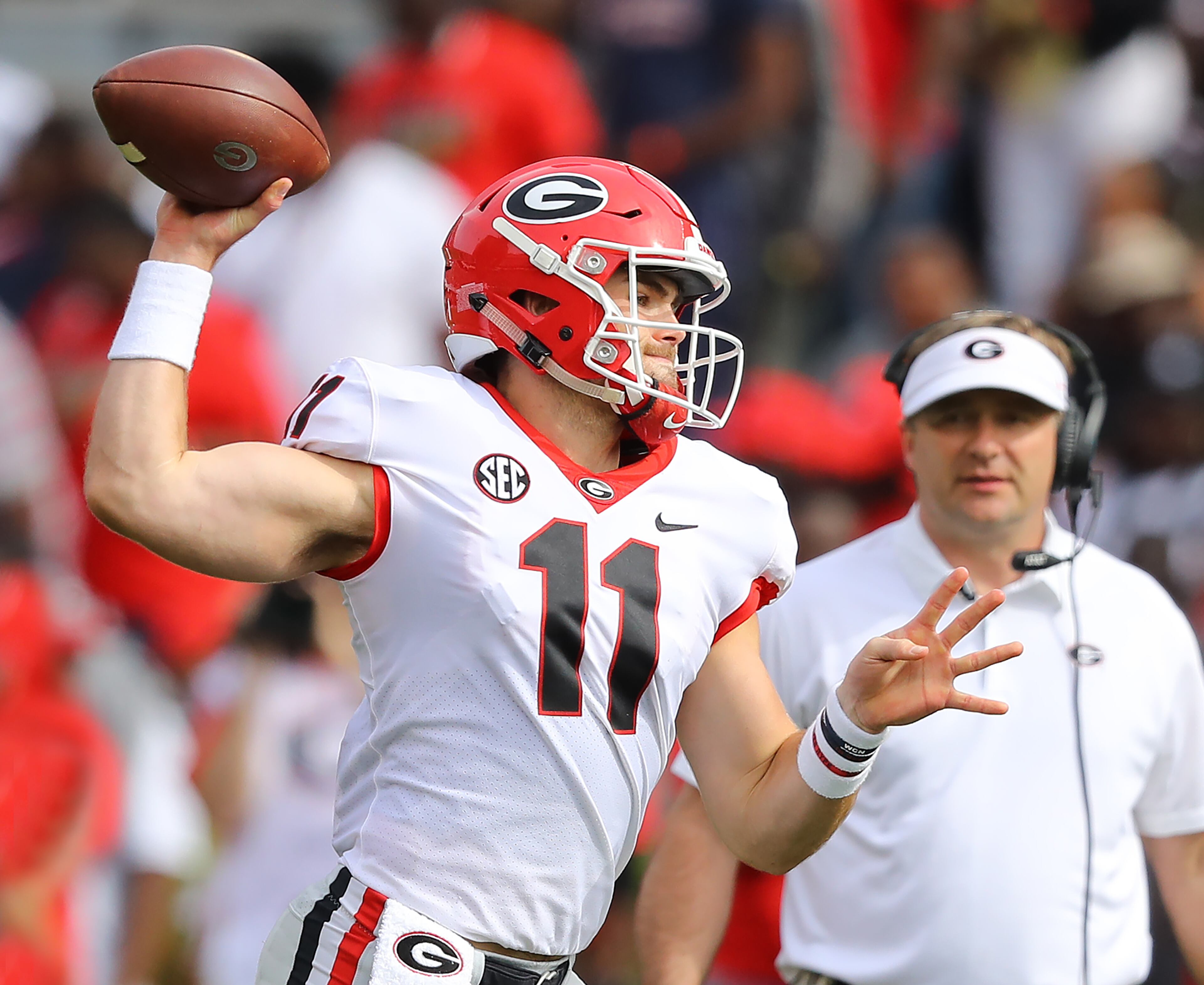 Smart keeps an eye on Fromm during the action. (Curtis Compton/ccompton@ajc.com)