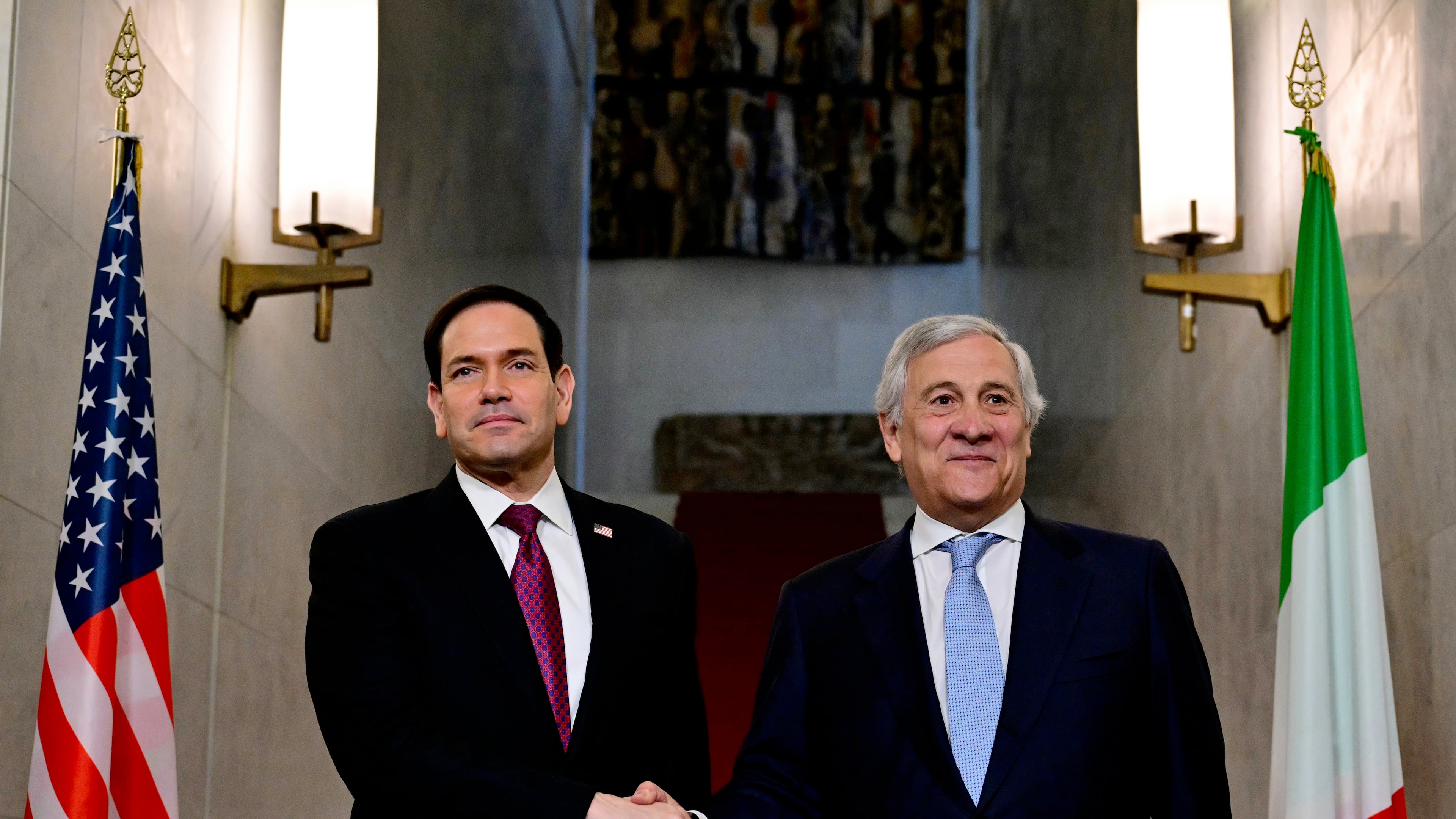 US Secretary of State Marco Rubio meets Italian Foreign Minister Antonio Tajani during his two-day visit to Italy and the Vatican, in Rome, Friday, May 8, 2026. (Stefano Rellandini/Pool Photo via AP)
