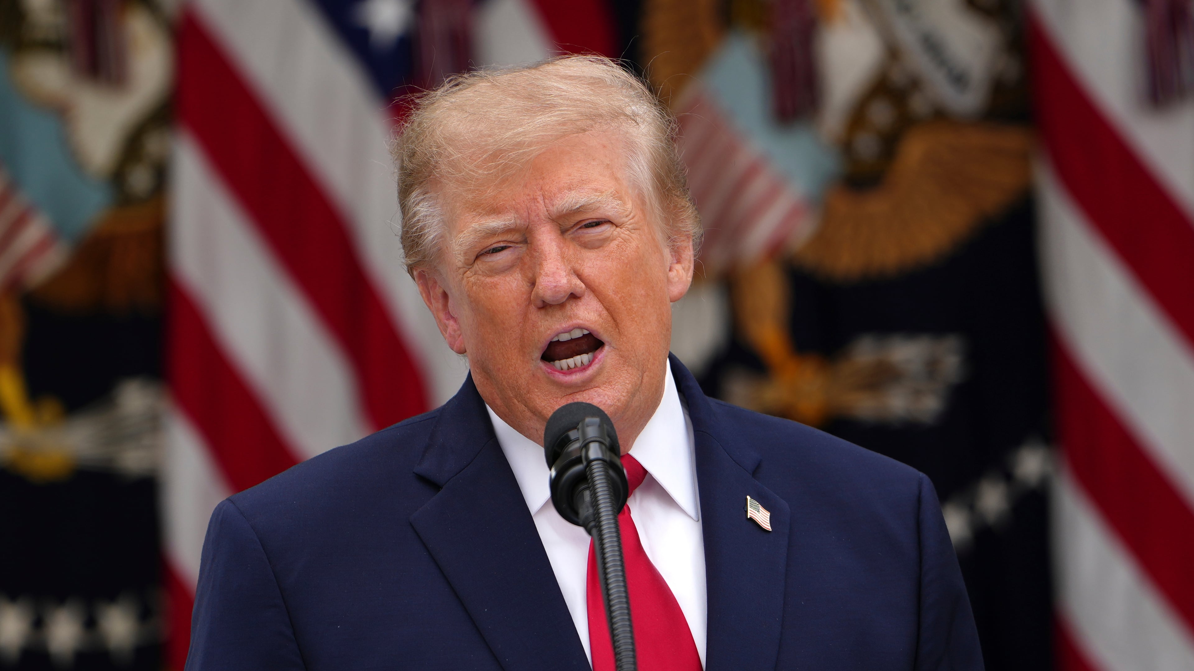 President Donald Trump speaks in the Rose Garden of the White House during an event for first responders, Thursday, Oct. 15, 2026, in Washington. (AP Photo/Julia Demaree Nikhinson)
