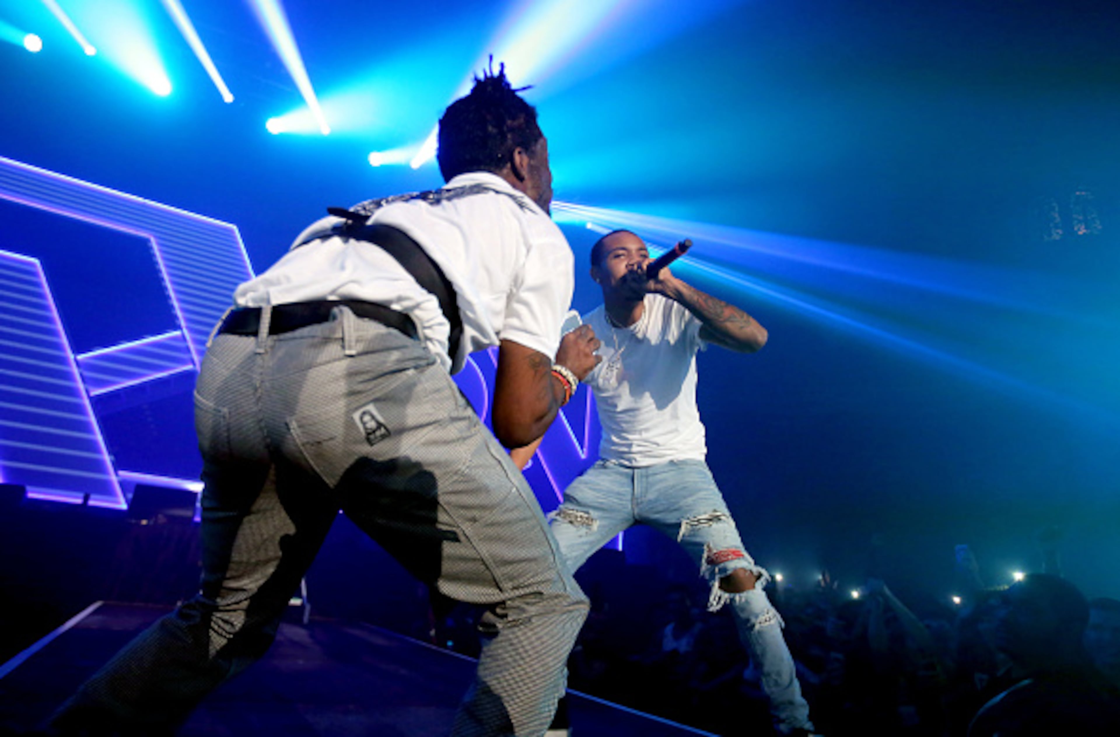Lil Uzi Vert (left) and G Herbo perform at Spotify's RapCaviar Live in Chicago in October 2017.