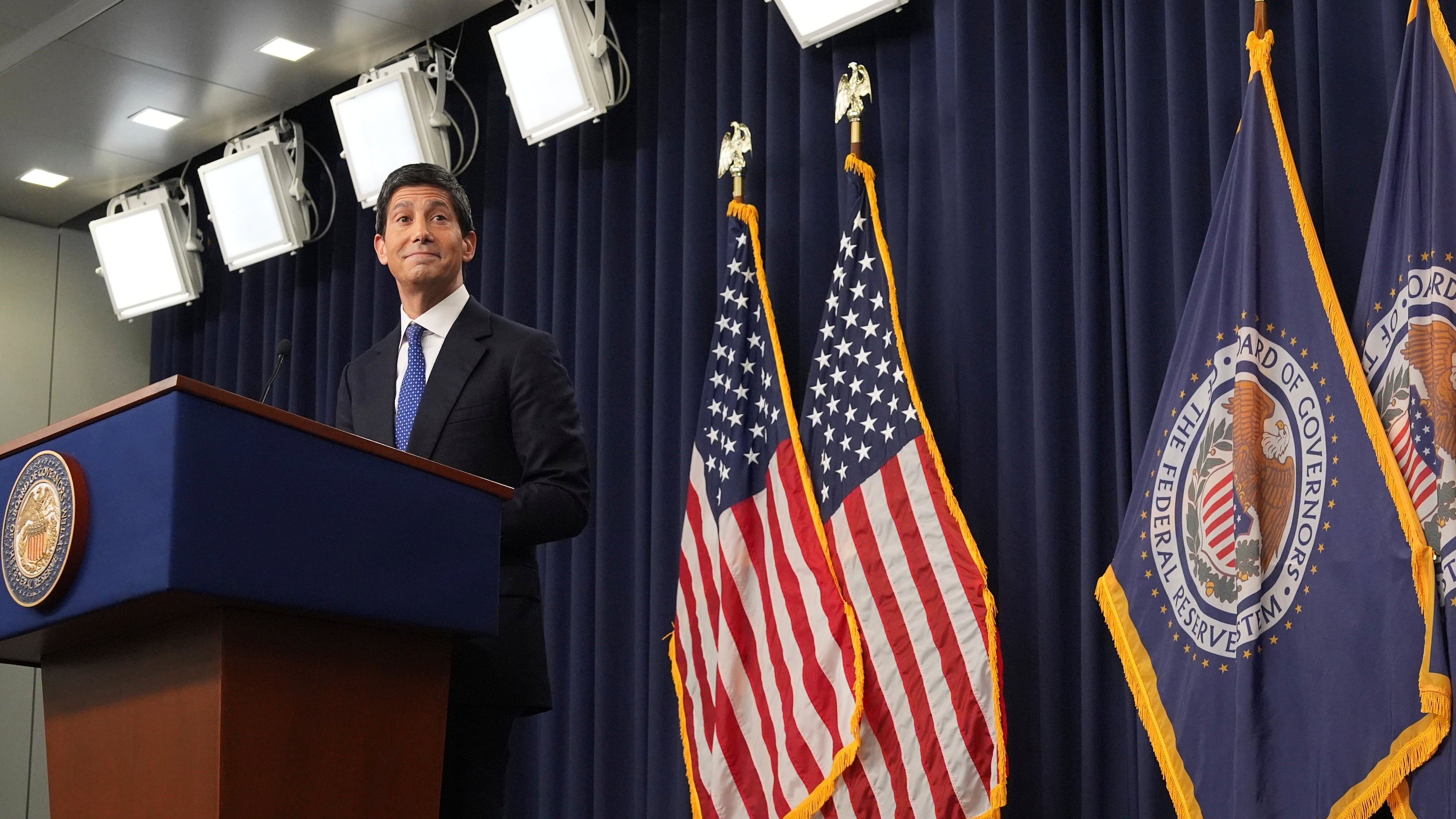 Federal Reserve Board Chairman Kevin Warsh speaks during a news conference at the Federal Reserve in Washington, Wednesday, Sept. 16, 2026. (AP Photo/Mark Schiefelbein)