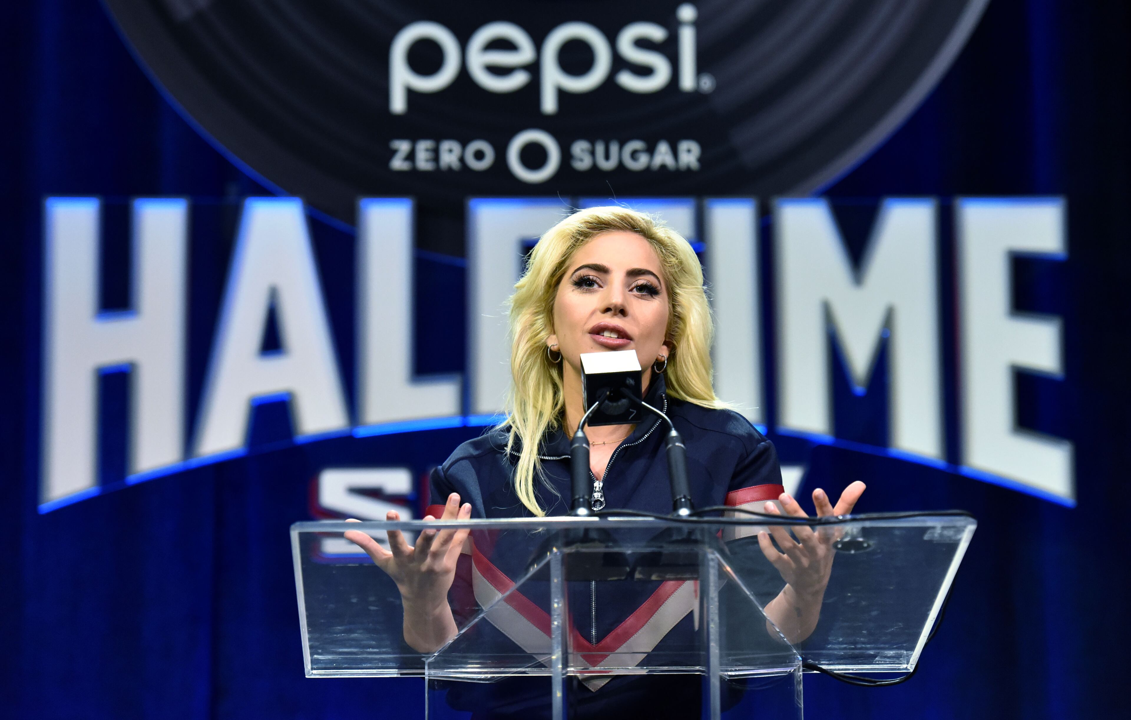 Lady Gaga speaks during Thursday's press conference.