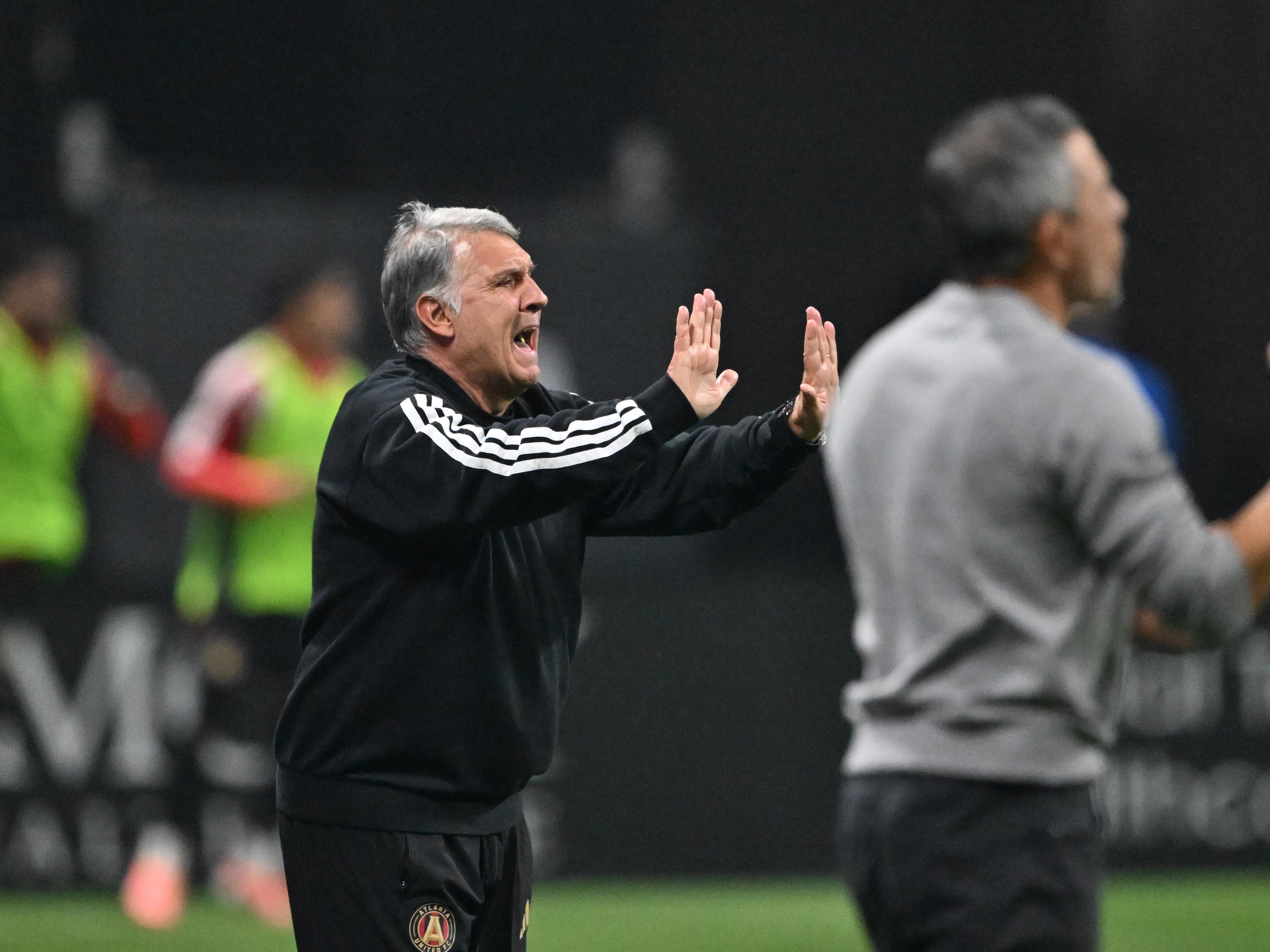 Atlanta United Head Coach Gerardo "Tata" Martino shouts instructions during the first half in Atlanta United's home opener at Mercedes-Benz Stadium, Saturday, March 7, 2026, in Atlanta. Real Salt Lake won 3-2 over Atlanta United. (Hyosub Shin/AJC)