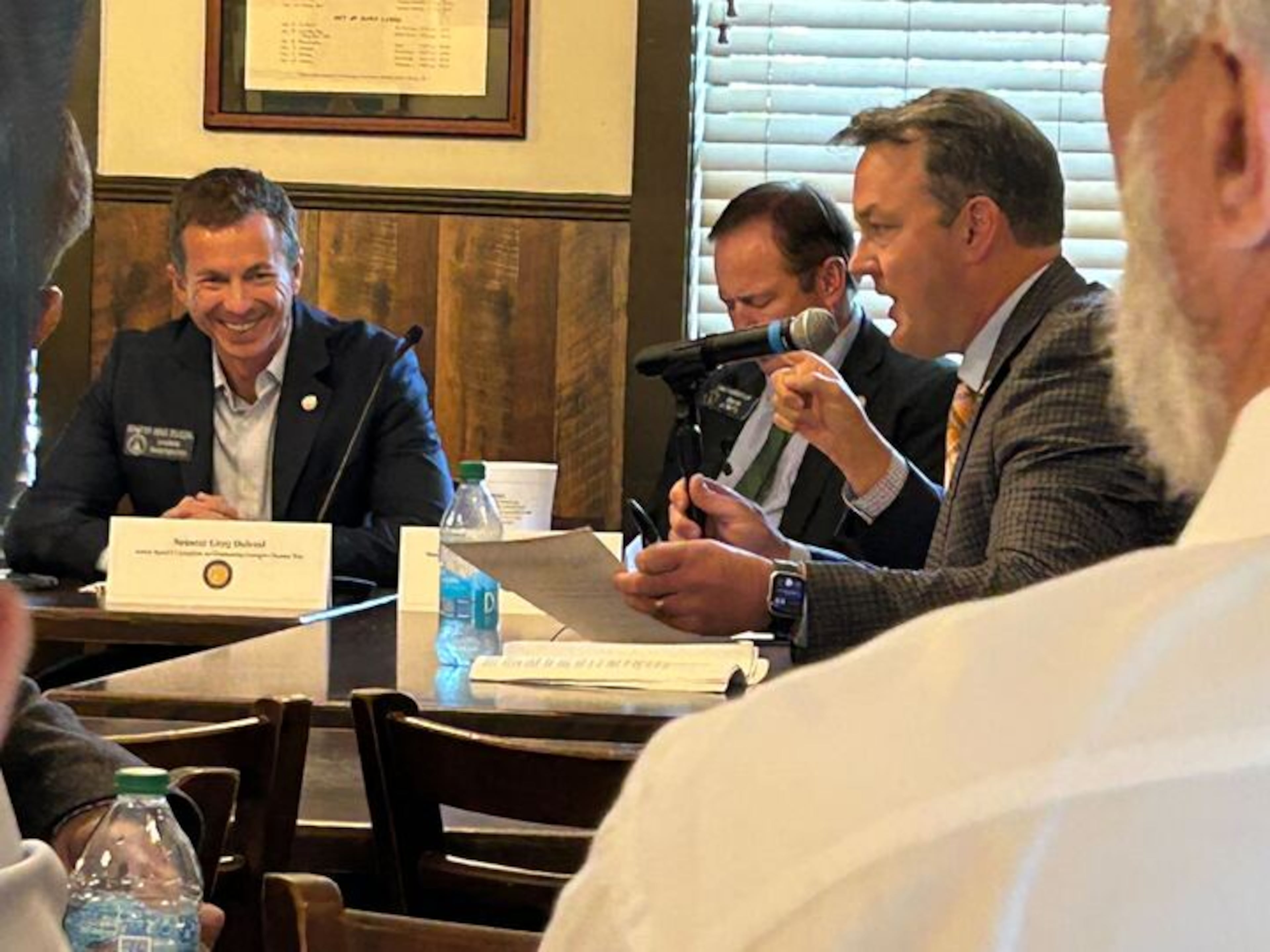 Lt. Gov. Burt Jones (at microphone) was the first candidate in the 2026 race for governor of Georgia to sign the Taxpayer Protection Pledge. (David Wickert/AJC)