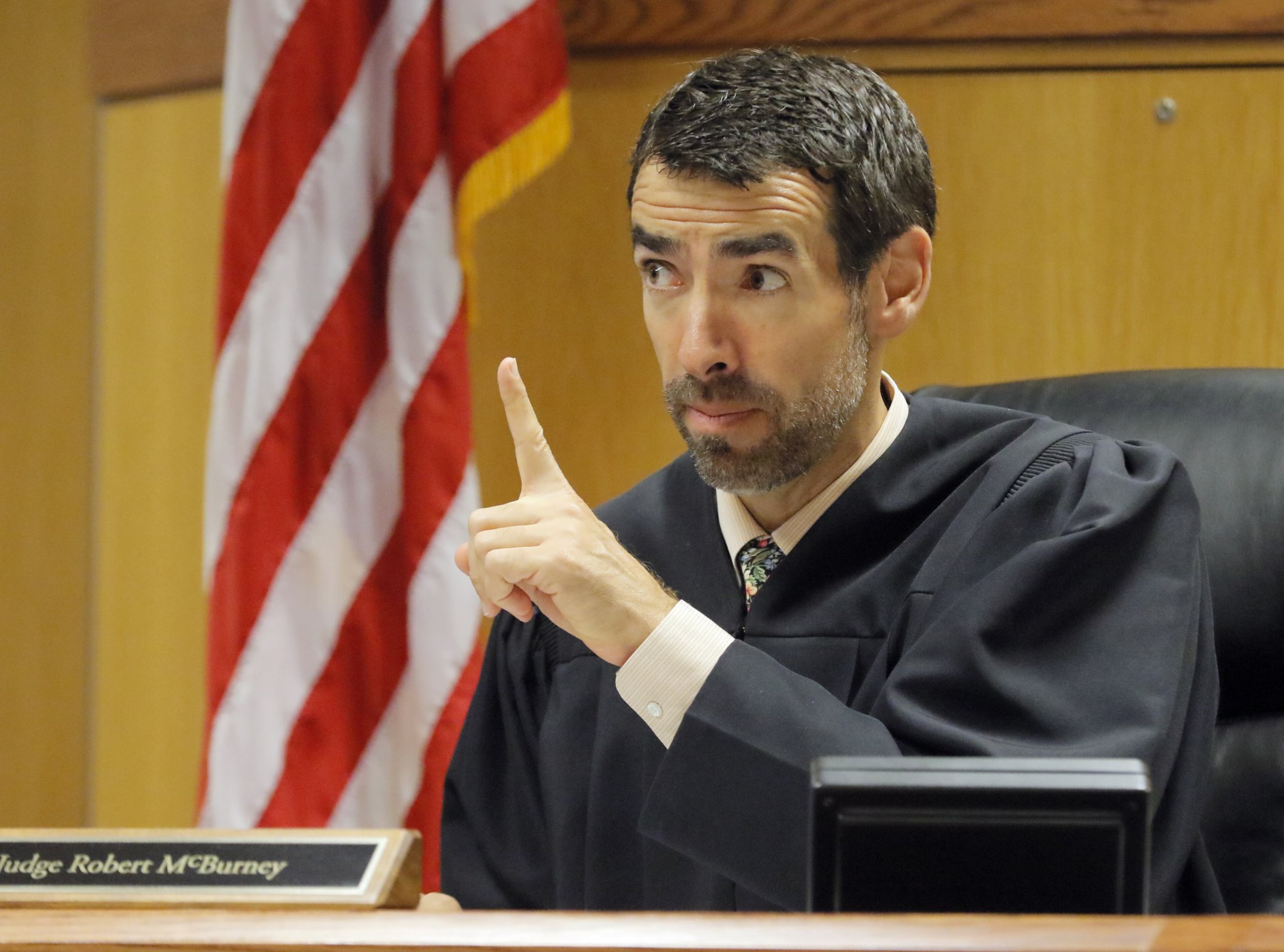 10/6/17 - Atlanta, GA - Judge Robert McBurney during discussions with attorneys. Tex McIver is back in court for pre-trial motions in advance of his trial on Oct 30. His lawyers will continue to try to quash what they say were illegal searches of his condo. BOB ANDRES /BANDRES@AJC.COM