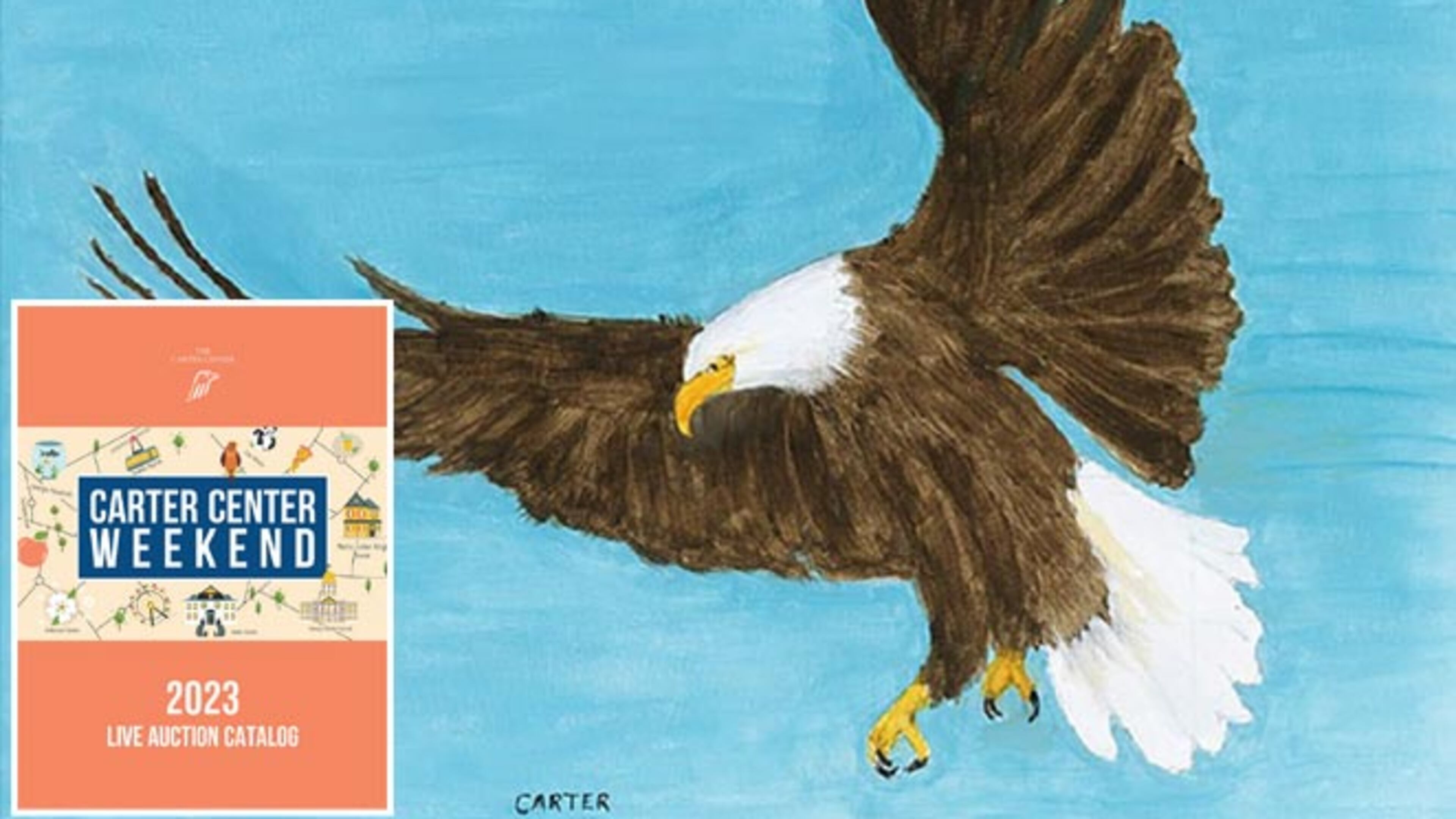 President Jimmy Carter's 2013 oil painting of a bald eagle over a body of water sold for $225,000 at the Carter Center's annual auction this past weekend.