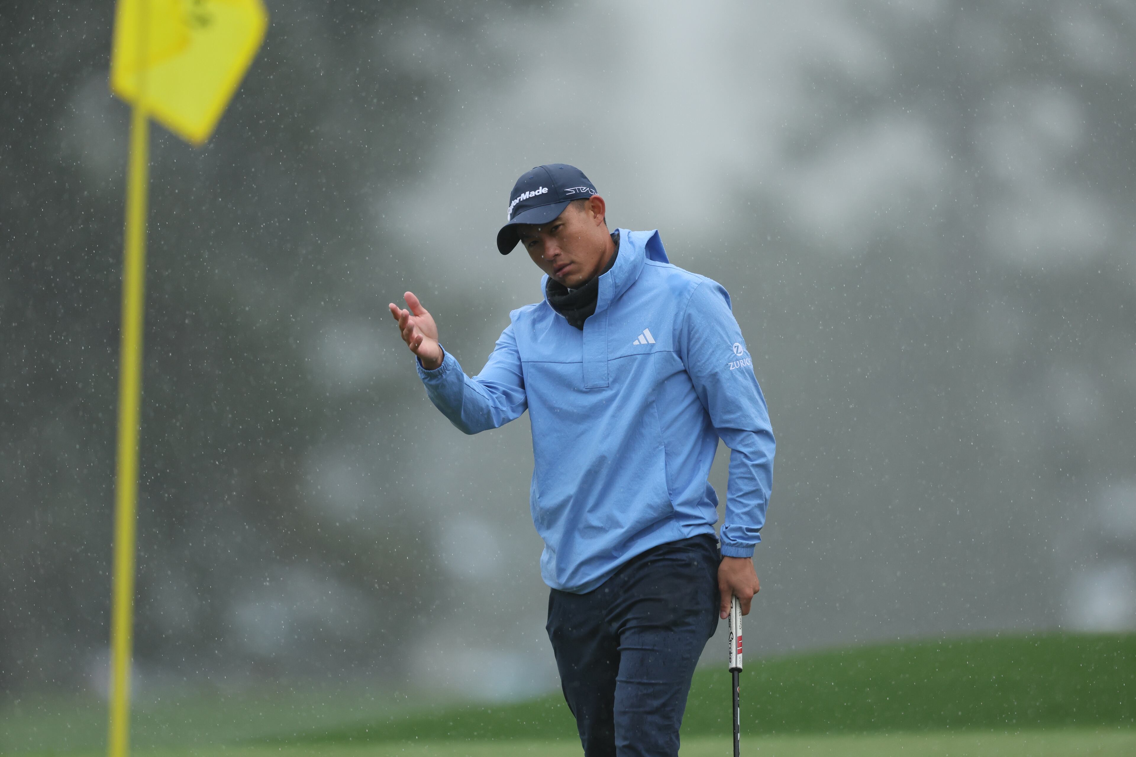 Colin Morikawa reacts to missed putt on eighth hole during third round of the 2023 Masters Tournament at Augusta National Golf Club, Saturday, April 8, 2023, in Augusta, Ga. (Jason Getz / Jason.Getz@ajc.com)