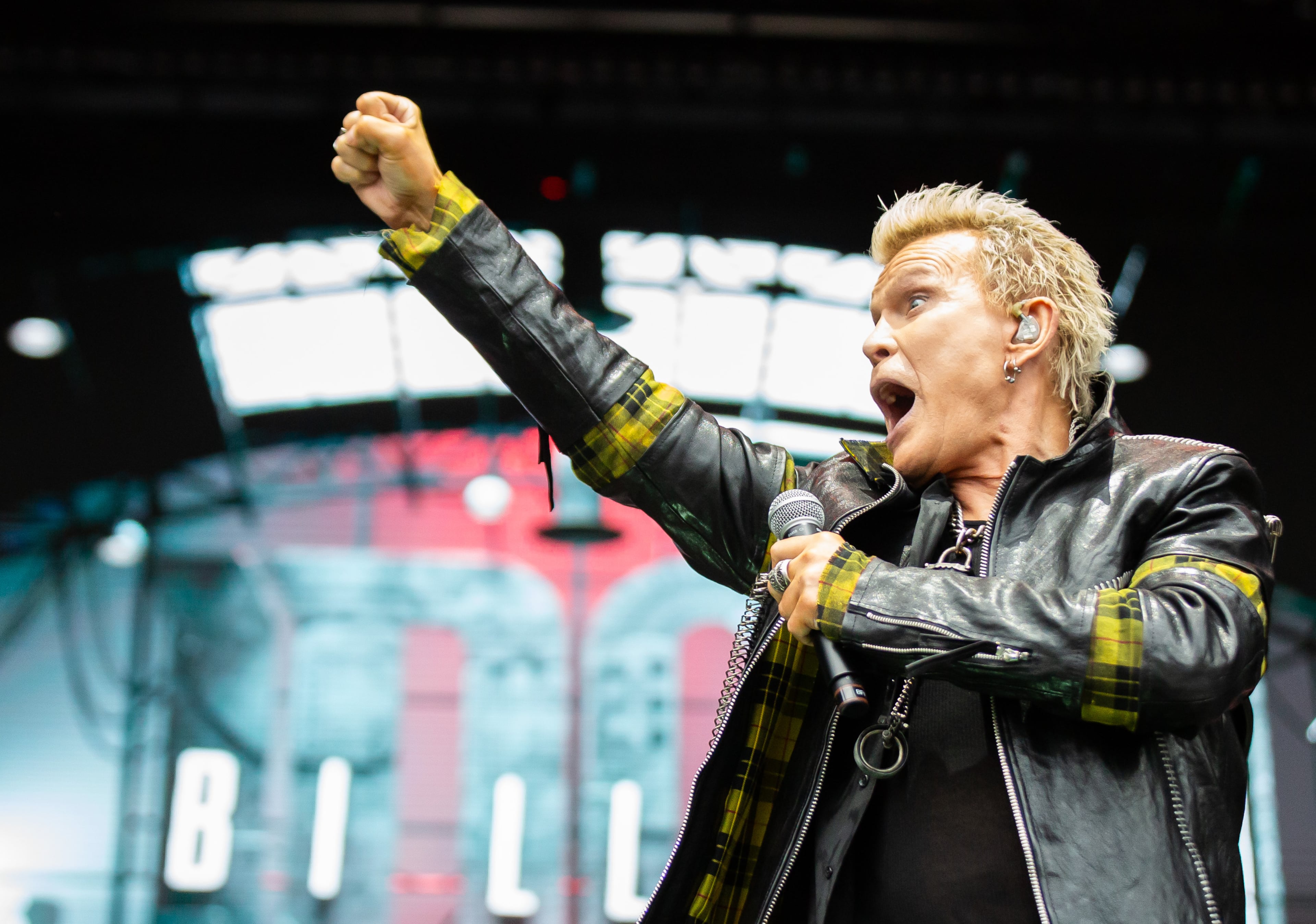 Atlanta, Ga: After a torrential downpour, Billy Idol came through and wowed the crowd with hits. The 68 year old didn't miss a beat despite wireless complications at the beginning of his set. Photo taken Sunday May 5, 2024 at Central Park, Old 4th Ward. (RYAN FLEISHER FOR THE ATLANTA JOURNAL-CONSTITUTION)