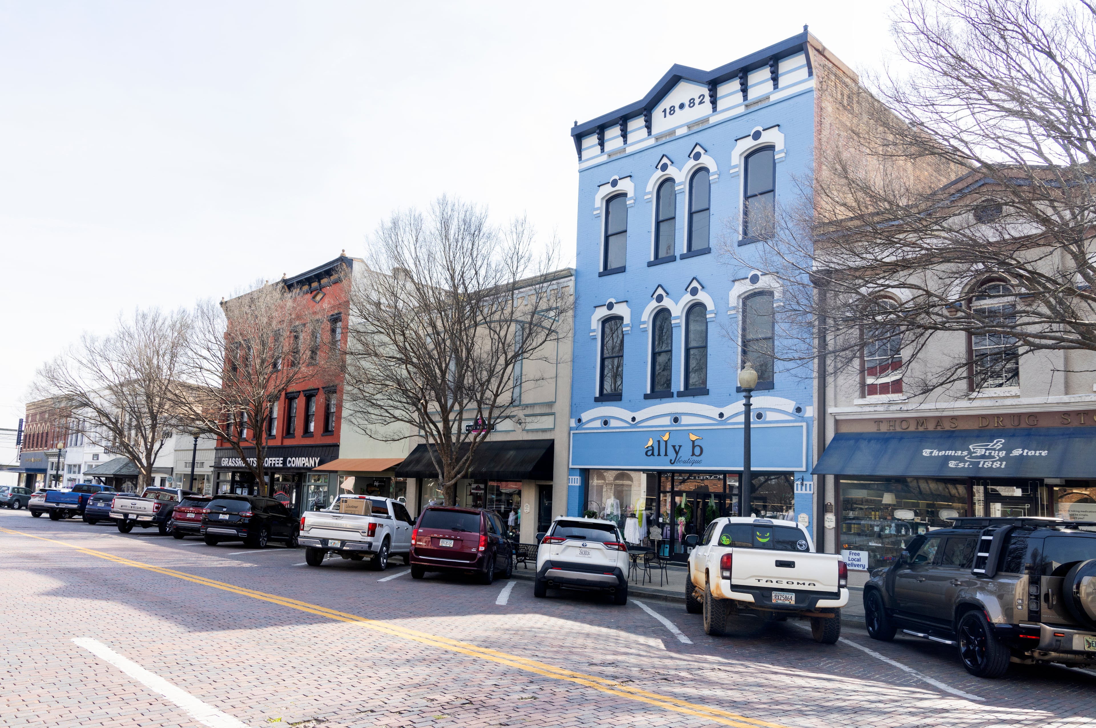 The downtown drag in Thomasville on March 15, 2024. (Mark Wallheiser/The New York Times)