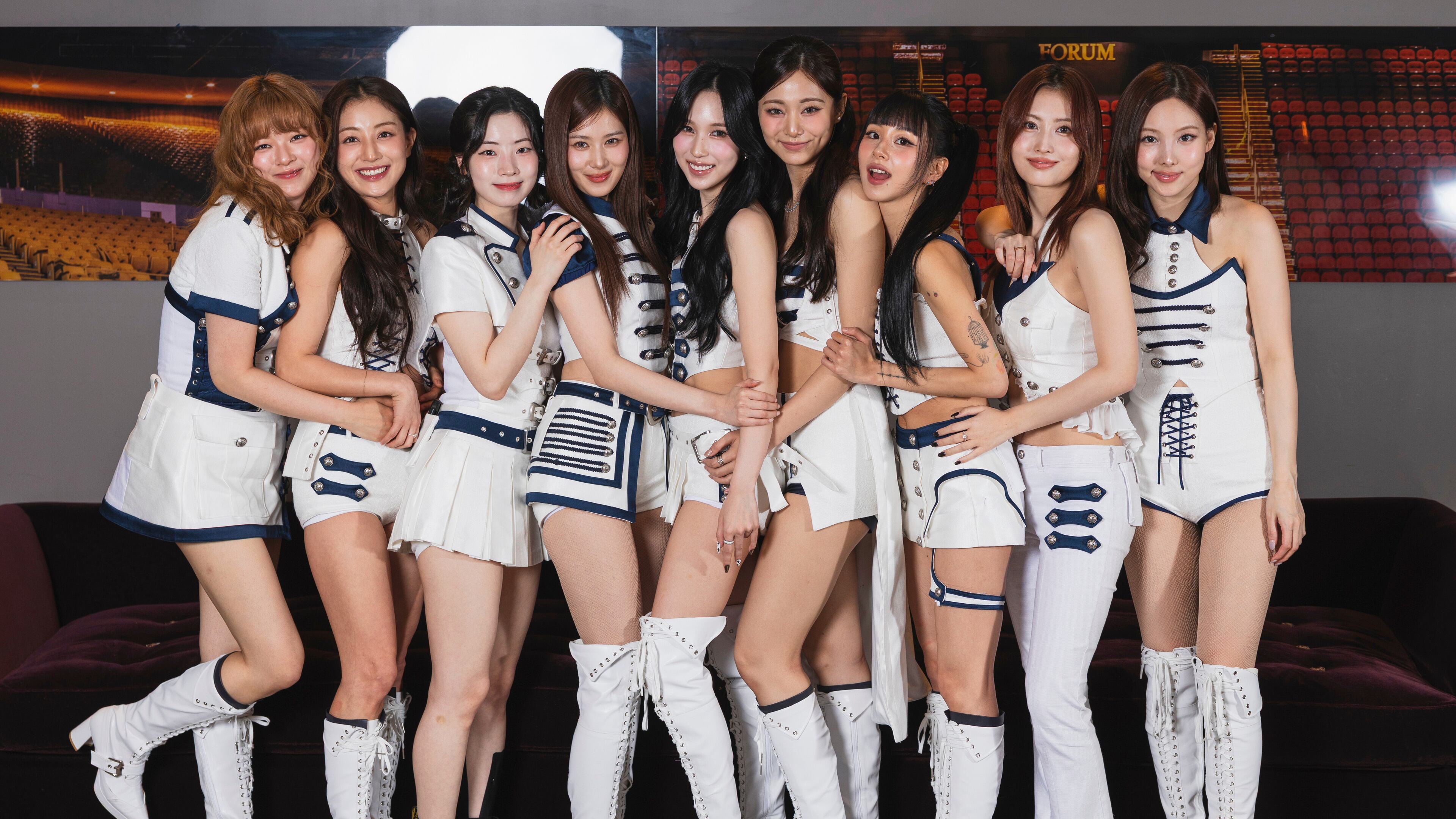 Jeongyeon, from left, Jihyo, Dahyun, Sana, Mina, Tzuyu, Chaeyoung, Momo, and Nayeon of TWICE pose for a portrait on Wednesday, Jan. 21, 2026, in Inglewood, Calif. (Photo by Andrew Park/Invision/AP)