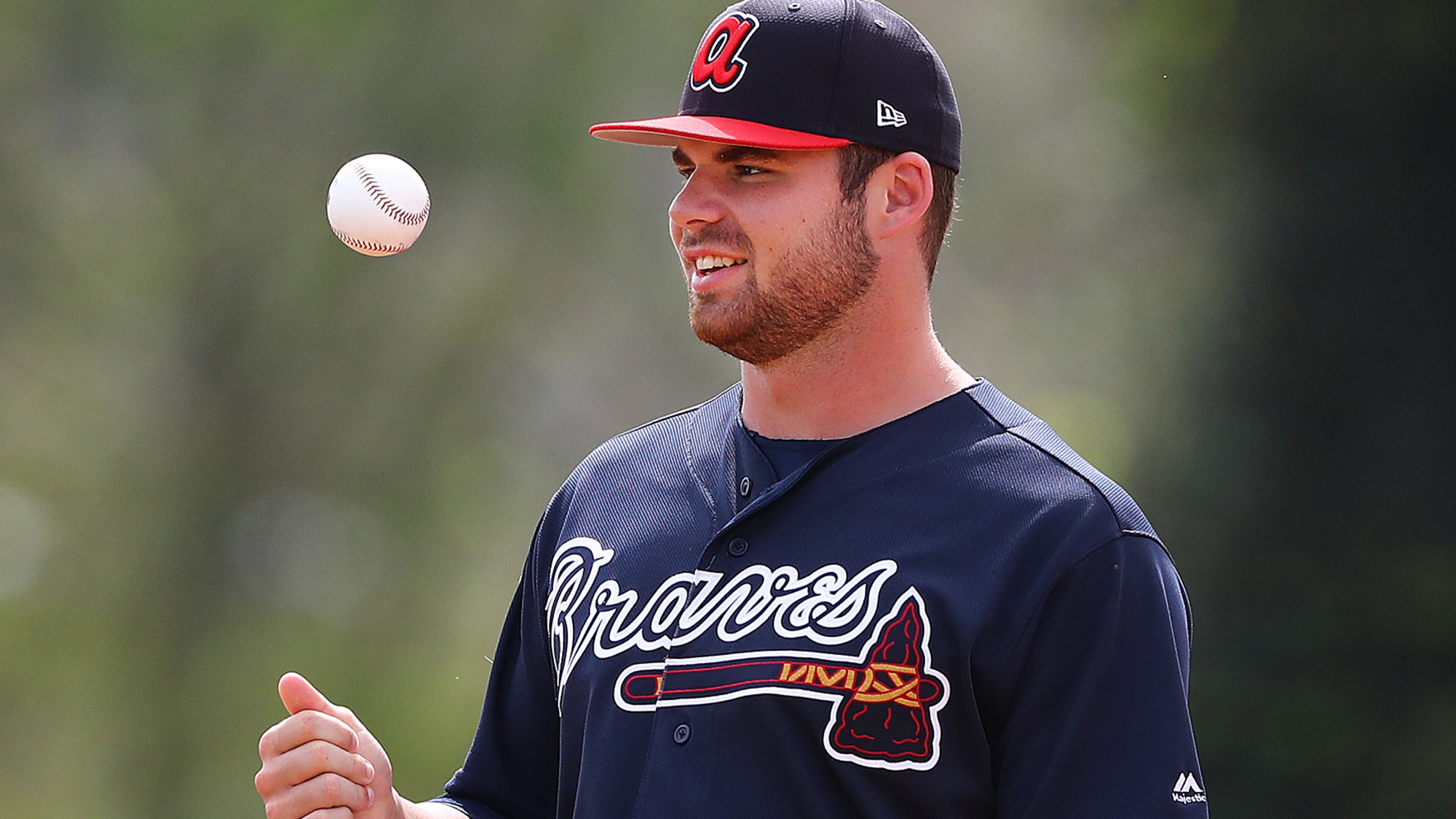 Braves pitcher Bryse Wilson participates in drills during the first full squad workout at spring training Thursday, Feb. 21, 2019, at the ESPN Wide World of Sports Complex in Lake Buena Vista, Fla.
