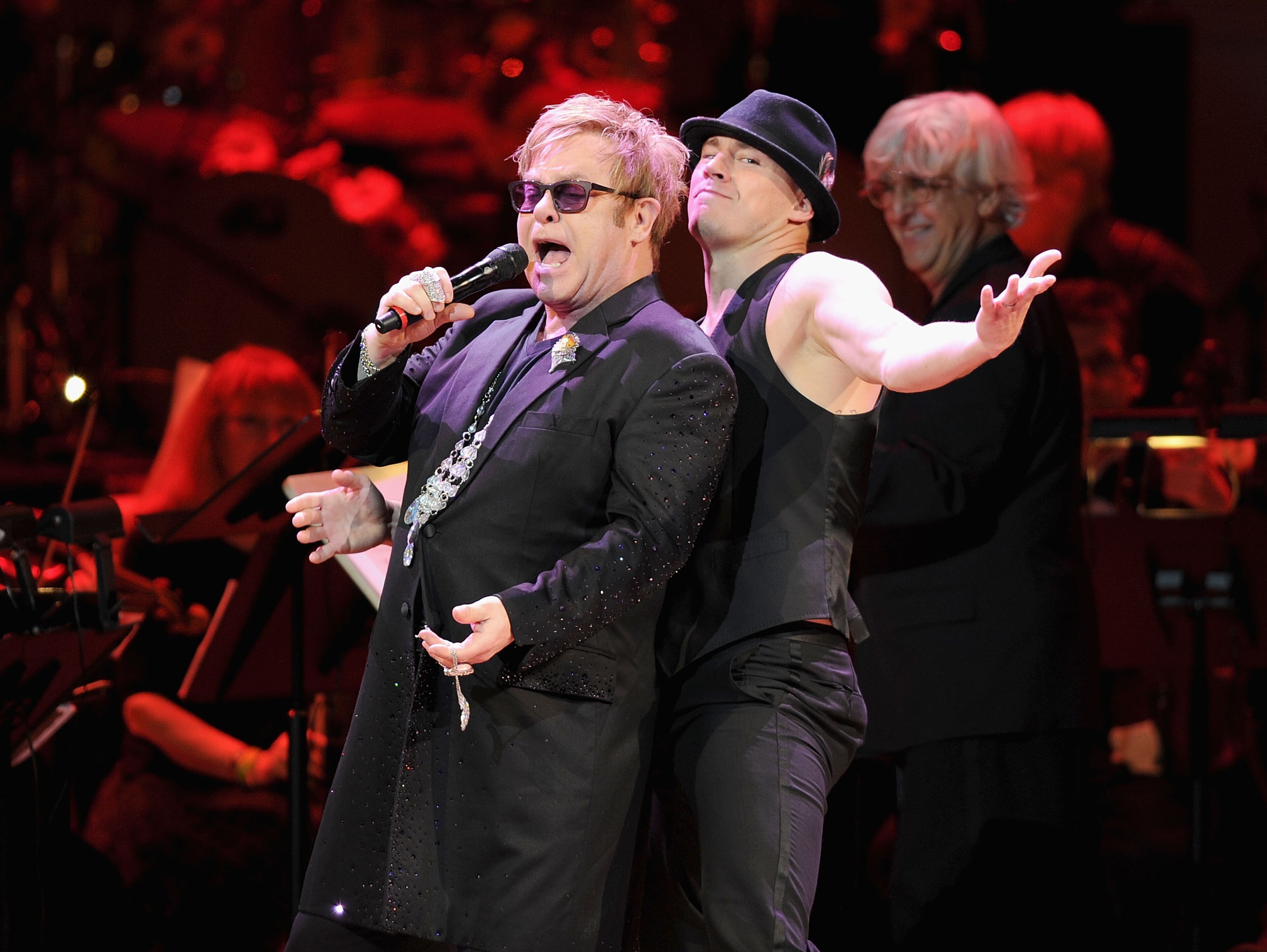 Channing Tatum and Sir Elton John perform during the 2012 Concert for the Rainforest Fund at Carnegie Hall on April 3, 2012 in New York City. (Photo by Jamie McCarthy/Getty Images)