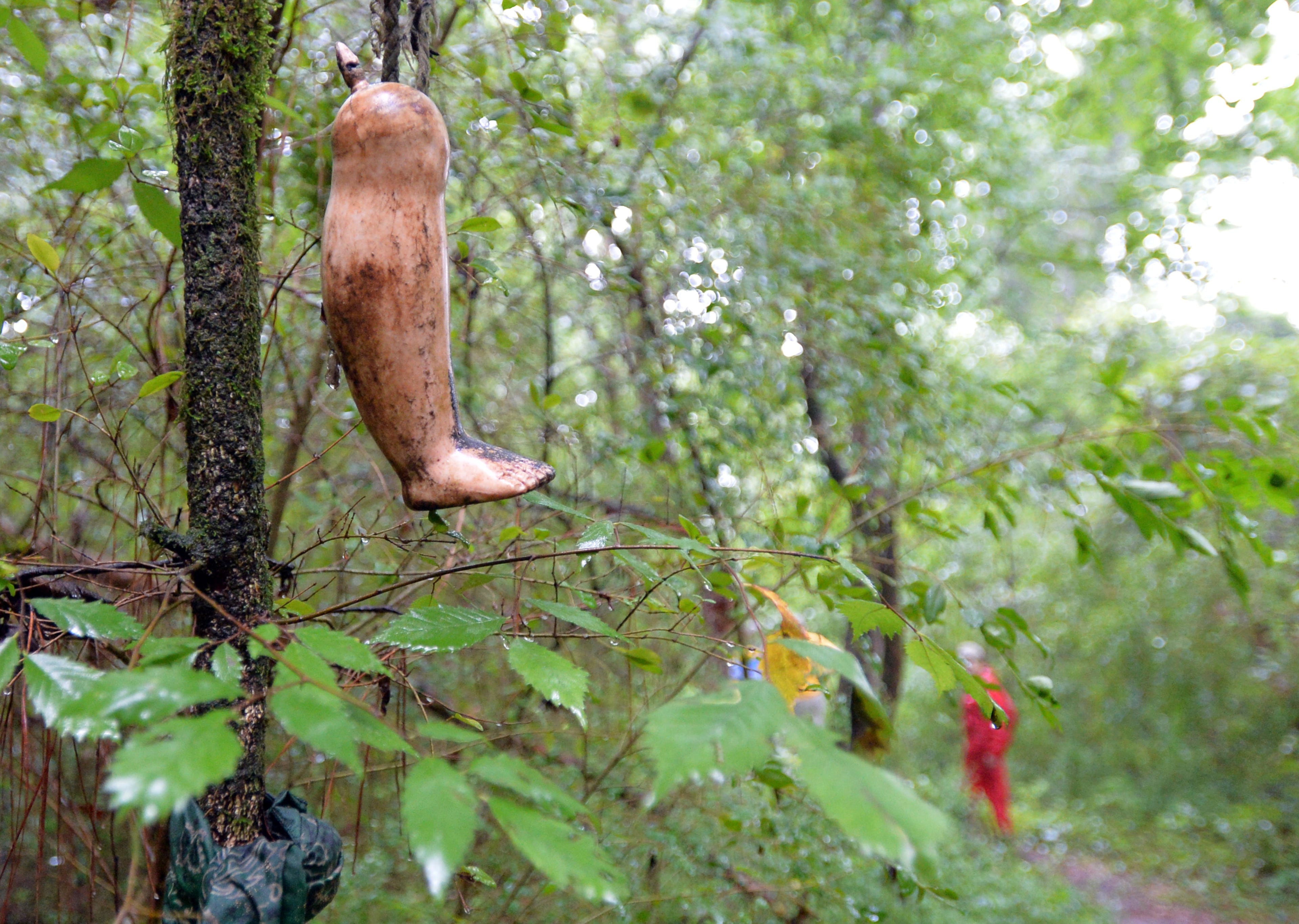 July 19, 2014 Atlanta - A doll part is displayed on the way to Dolls Head Trail in Constitution Lakes Park on Saturday, July 19, 2014. Personal Journey on Joel Slaton, a carpenter who dealt with being underemployed about three years ago by wandering through on Constitution Lakes Park in Southwest DeKalb. He started picking up garbage that had been dumped off there for years and created a series of whimsical and creepy "found art" pieces, along a literally off-the-beaten path area he dubbed "Dolls Head Trail." The park itself has only existed for about five years -- it's in an industrial area, on the site of what was once an old brickworks plant and near the old prison farm. HYOSUB SHIN / HSHIN@AJC.COM