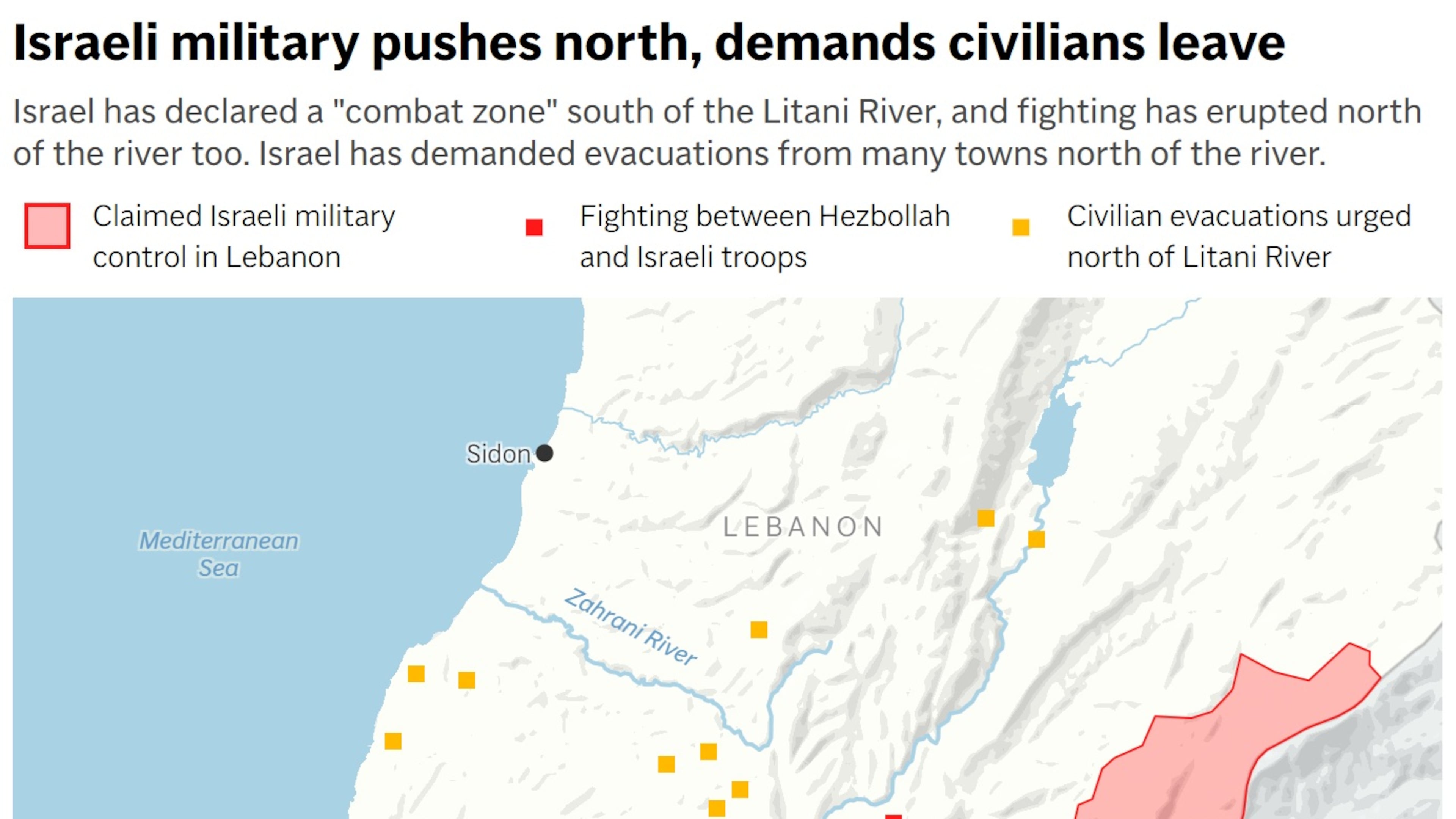 Map showing Israel's incursion into Lebanon. (AP Digital Embed)