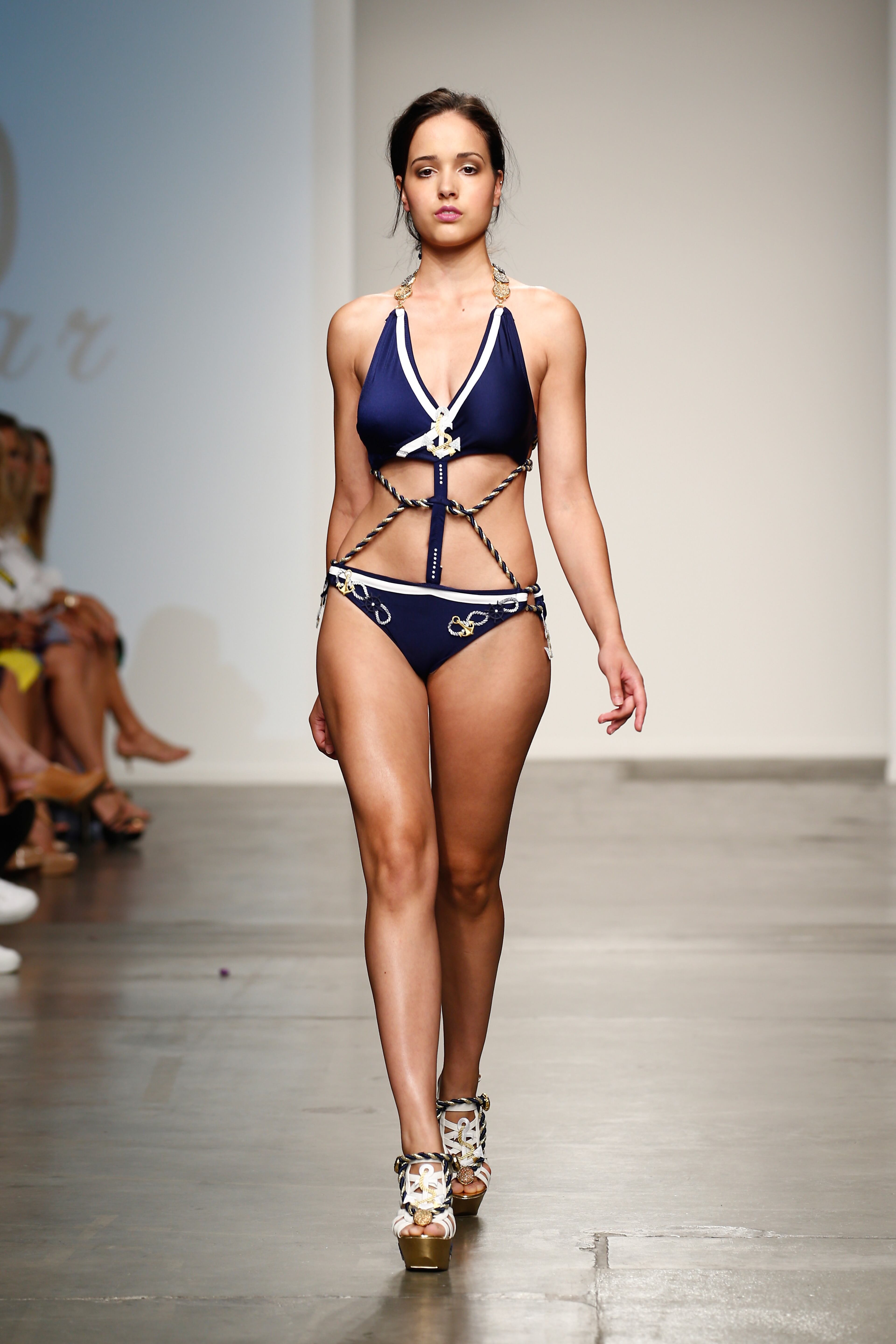 A model walks the runway at the Karo Swimwear show during Nolcha Fashion Week New York Spring/Summer 2014 presented by RUSK at Pier 59 Studios on Sept. 11, 2013, in New York City.