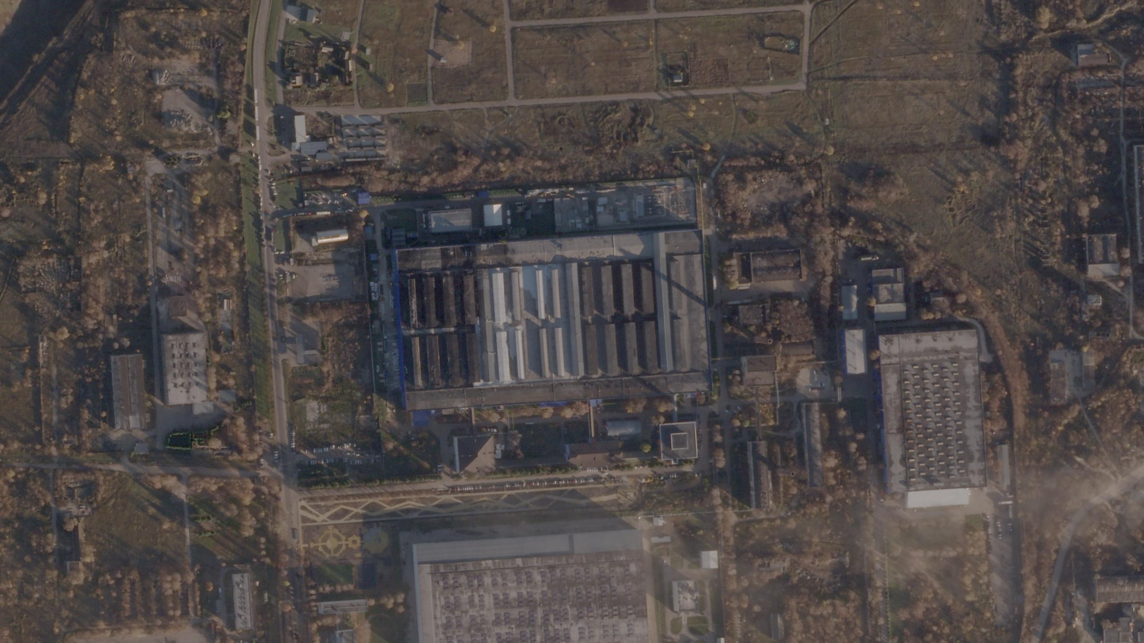 This satellite image taken by Planet Labs PBC on Tuesday, Oct. 20, 2026 shows a data center which was severely damaged by an Oct. 8 Ukrainian drone strike, in Sasovo, in the Ryazan region of Russia. (Planet Labs PBC via AP)