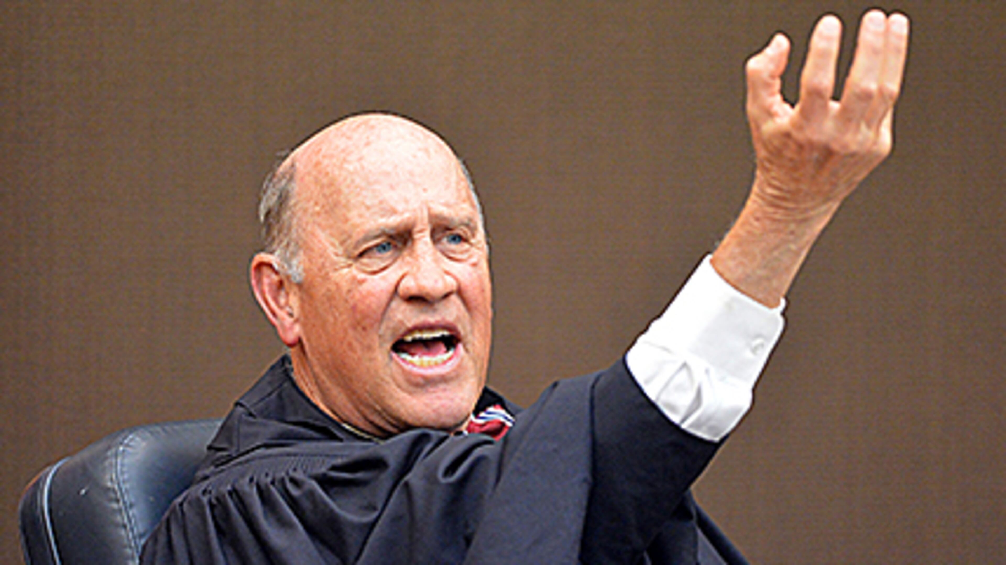 APRIL 14, 2015 ATLANTA Fulton County Superior Court Judge Jerry Baxter describes how the three former SRT directors were at the top of the chain when sentencing them. Former APS SRT Directors Sharon Davis Williams, Tamara Cotman and Michael Pitts were sentenced to 20 years, to serve 7 years, 2000 hours of community service and $25,000 fine. Sentencing continues for 10 of the 11 defendants convicted of racketeering and other charges in the Atlanta Public Schools test-cheating trial before Judge Jerry Baxter in Fulton County Superior Court, Tuesday, April 14, 2015. (Atlanta Journal-Constitution, Kent D. Johnson, Pool)