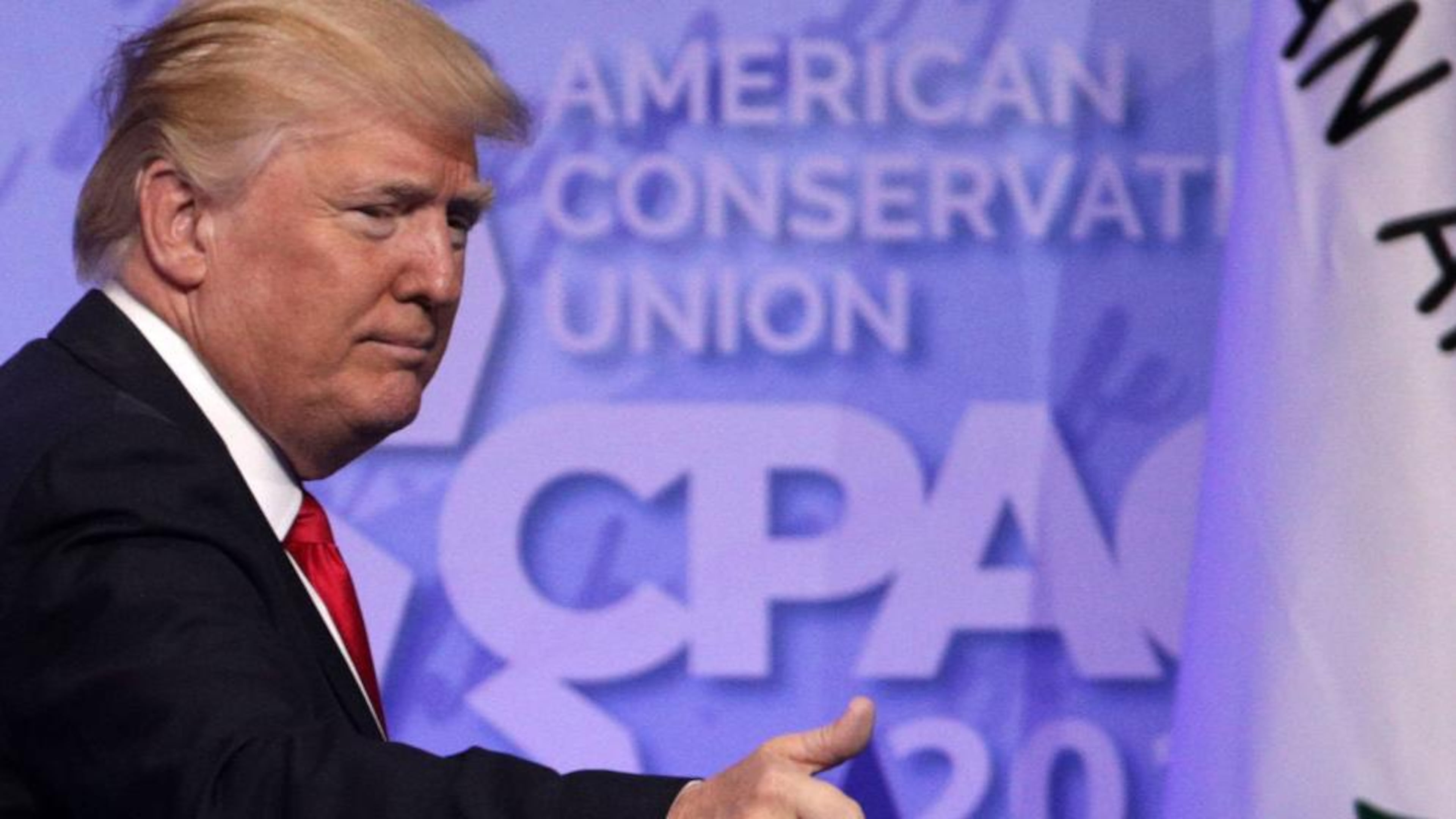 NATIONAL HARBOR, MD - FEBRUARY 24: U.S. President Donald Trump acknowledges the crowd after he addressed the Conservative Political Action Conference at the Gaylord National Resort and Convention Center February 24, 2017 in National Harbor, Maryland. Hosted by the American Conservative Union, CPAC is an annual gathering of right wing politicians, commentators and their supporters. (Photo by Alex Wong/Getty Images)