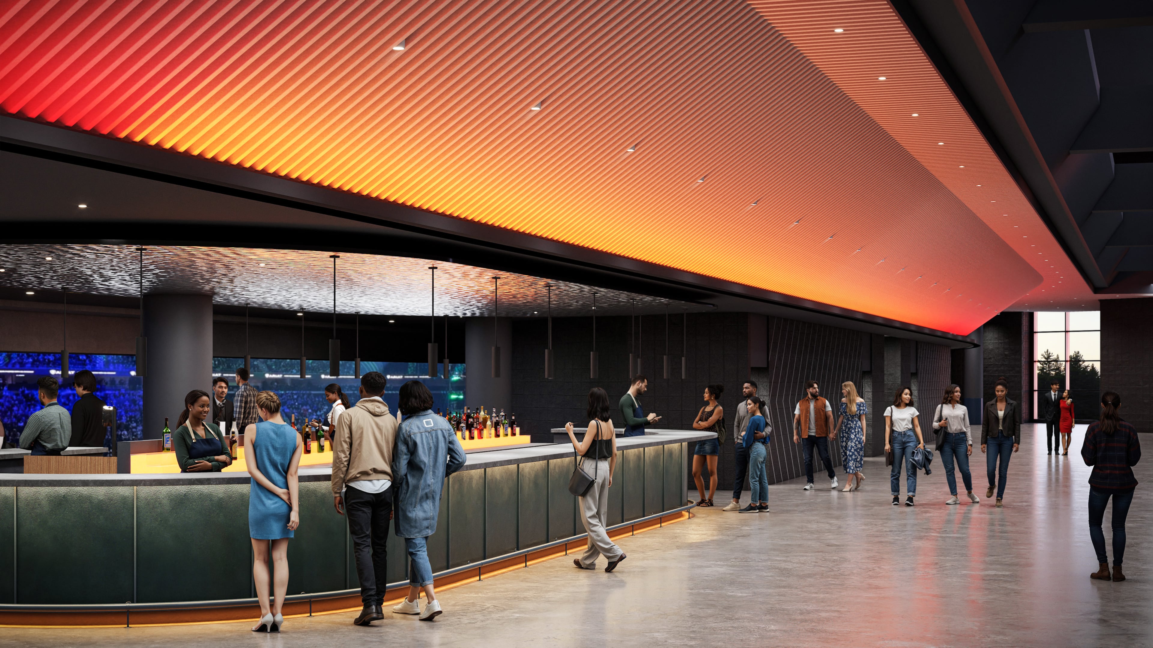 This is a rendering of a planned $175 million renovation to Gas South Arena in Duluth, which held a groundbreaking in September 2026. The full slate of renovations is expected to be complete in 2028. (Courtesy of Gas South District)