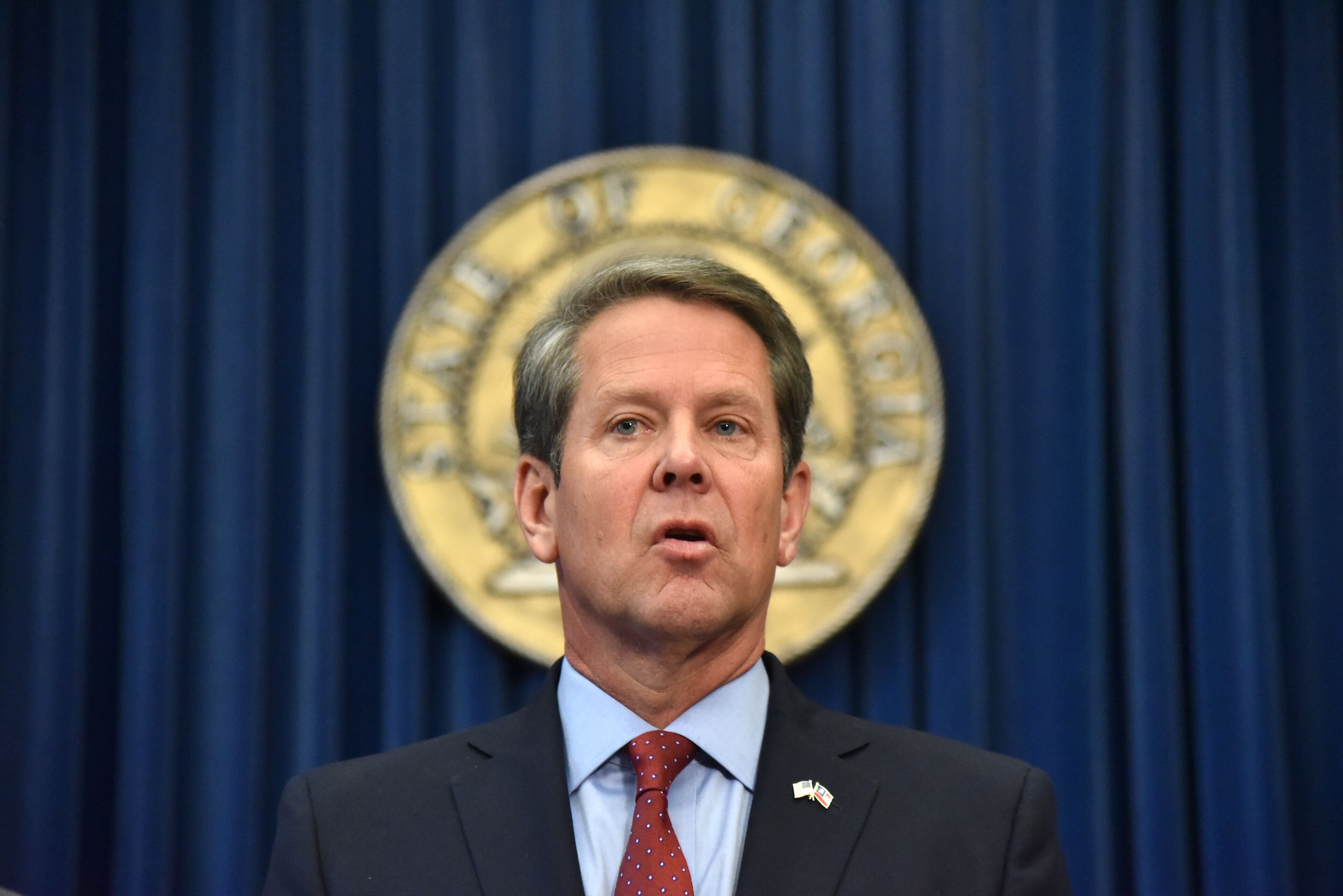 November 8, 2018 Atlanta - Former Secretary of State Brian Kemp speaks to members of the press during a press conference at the Governorâs Office on Thursday, November 8, 2018. Republican Brian Kemp on Thursday resigned as secretary of state, saying he needs to start the work of transitioning to the stateâs top office after earning a âclear and convincing victoryâ at the ballot box. HYOSUB SHIN / HSHIN@AJC.COM