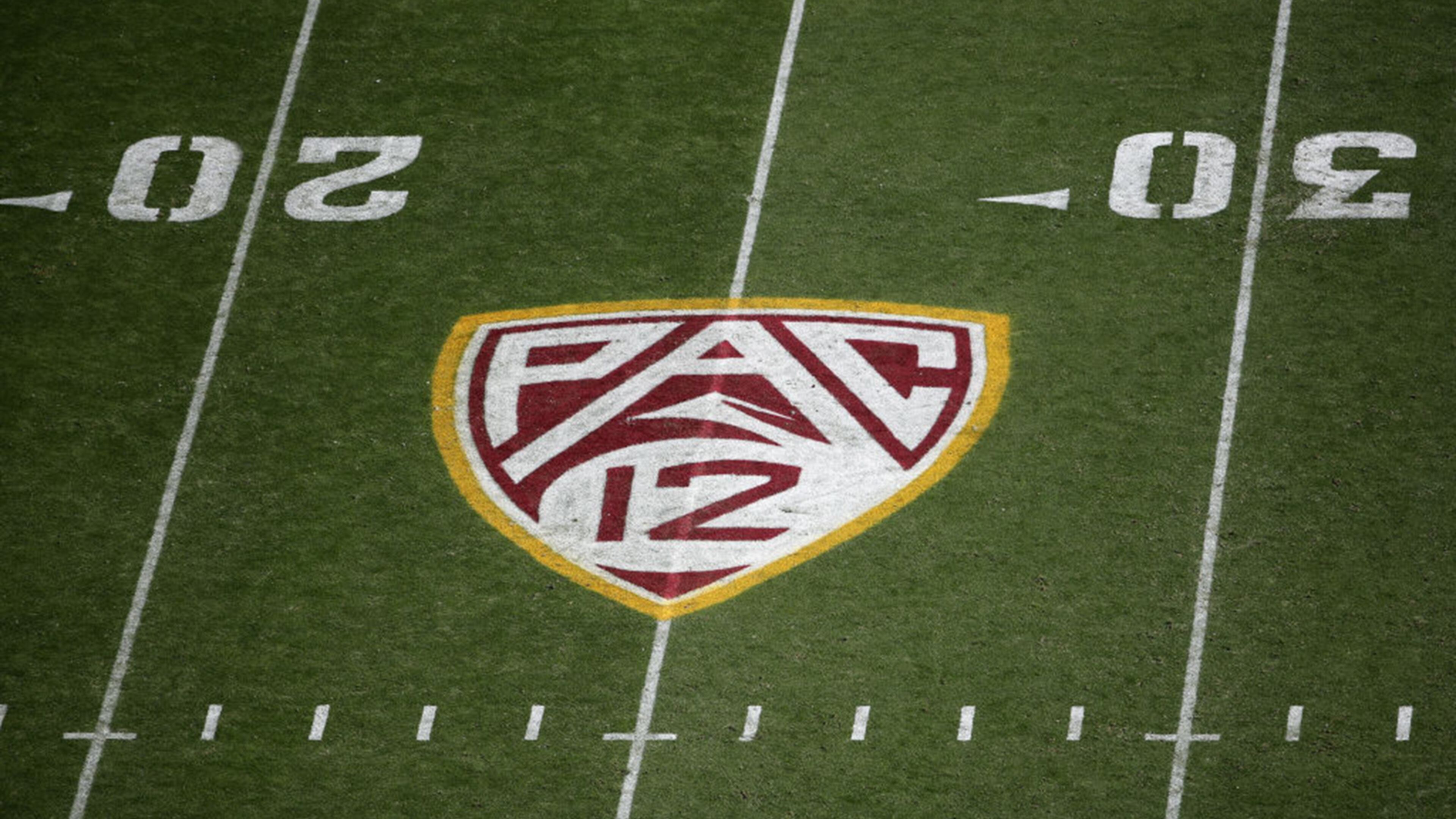 Pac-12 logo on the field during the NCAAF game at Sun Devil Stadium on November 9, 2019 in Tempe, Arizona. (Photo by Christian Petersen/Getty Images/TNS)