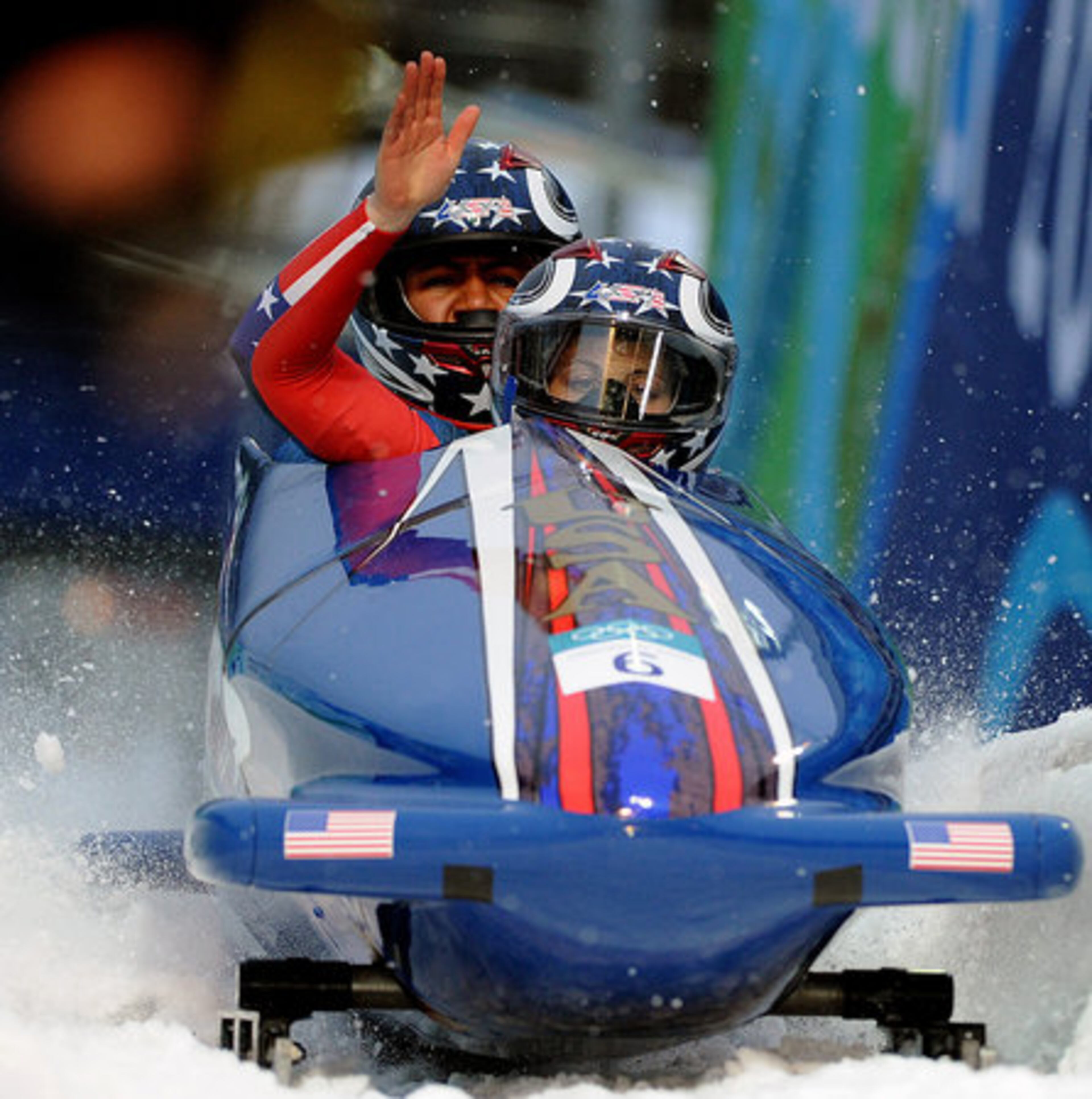 Erin Pac (front) and Elana Meyers of the United States finished second in the women's two-man bobsled event.