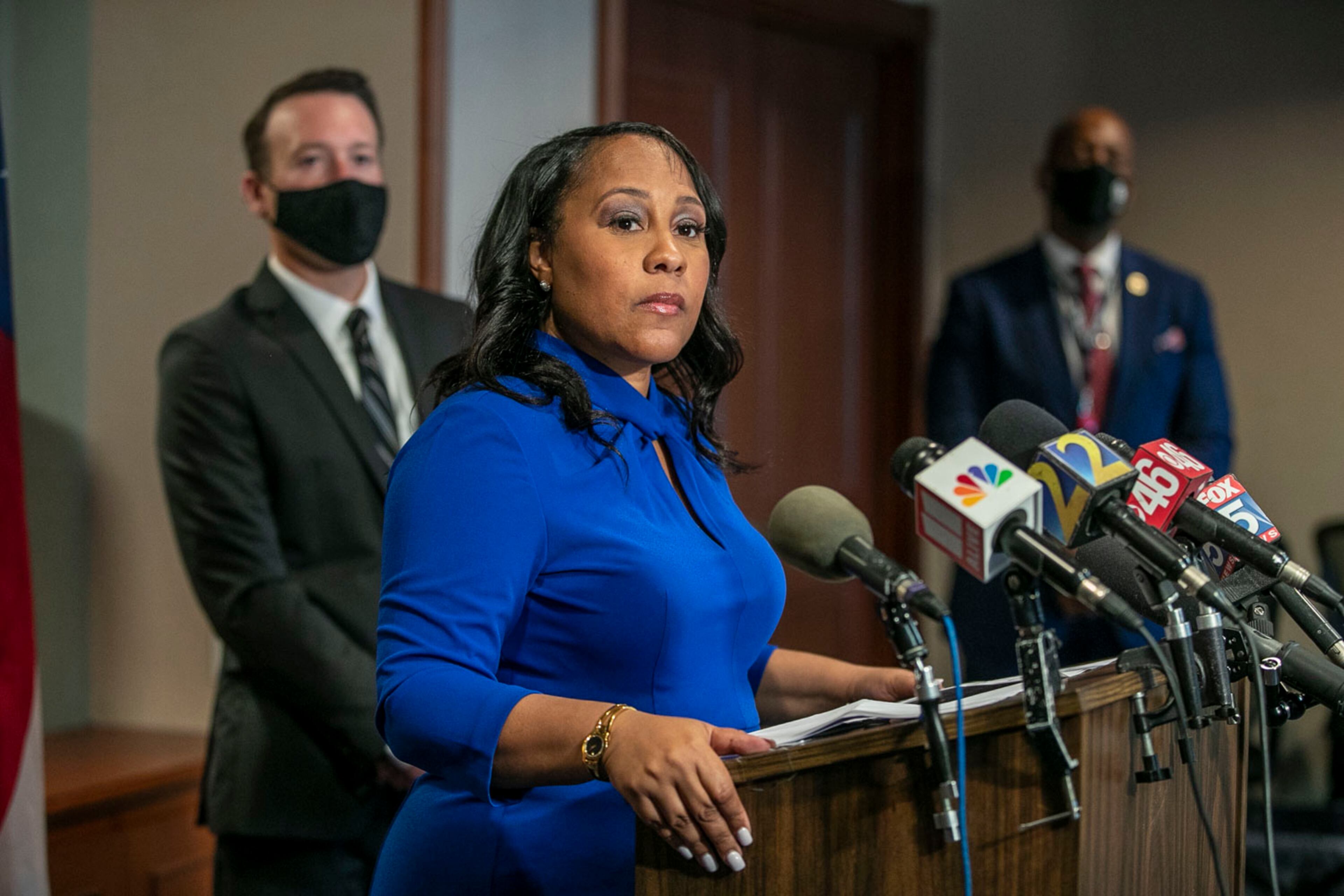 Fulton County District Attorney Fani Willis speaks during a press conference in the District Attorney's office at the Fulton County Courthouse in downtown Atlanta, Monday, August 30, 2021. (Alyssa Pointer/Atlanta Journal-Constitution/TNS)