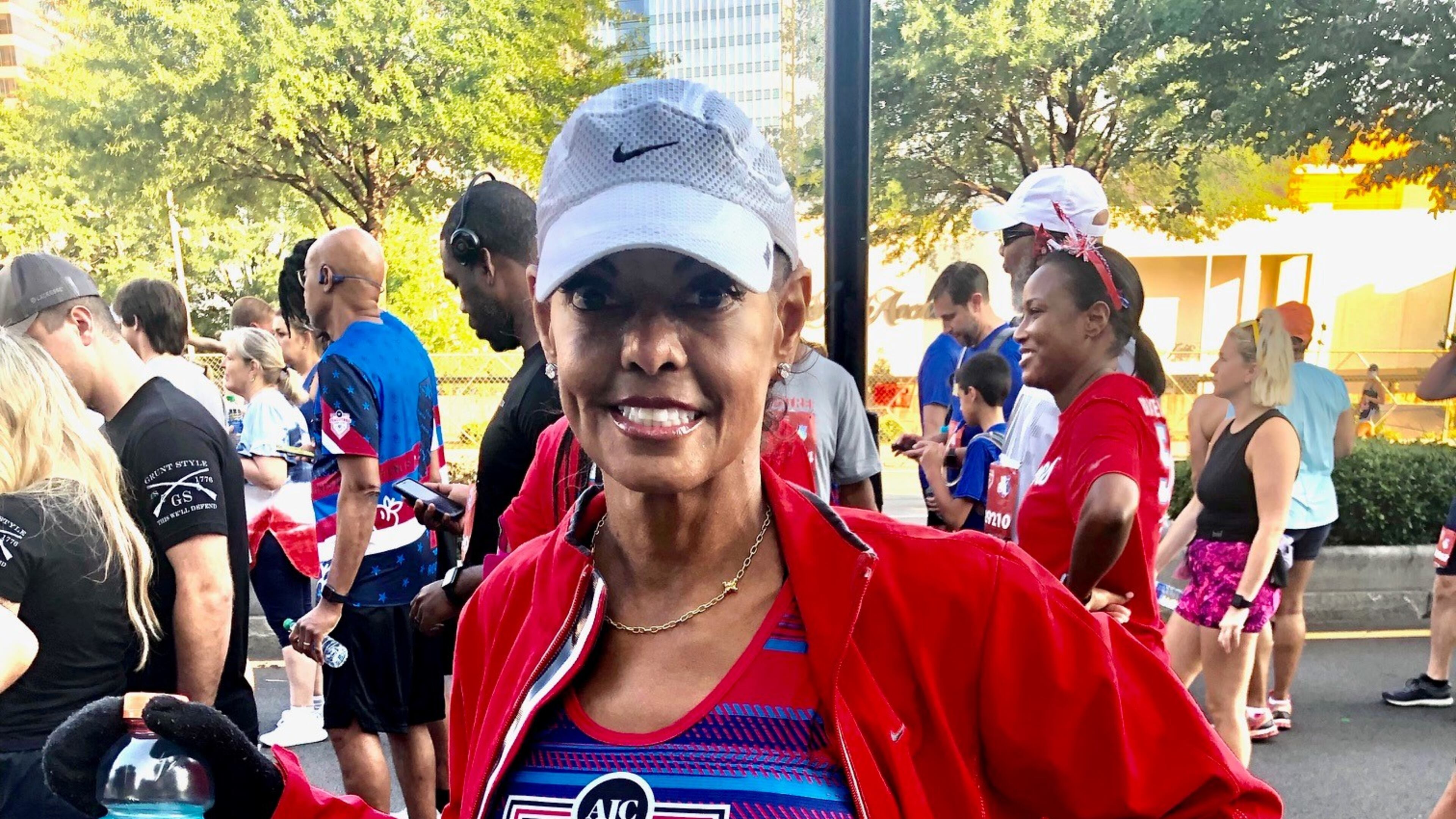 Lovette Russell completes The Atlanta Journal-Constitution Peachtree Road Race on July 4, 2021, just a few days after the second anniversary of her double lung transplant. Russell is battling scleroderma, an autoimmune disease that causes a tightening of the skin and connective tissue. (Courtesy of Lovette Russell)