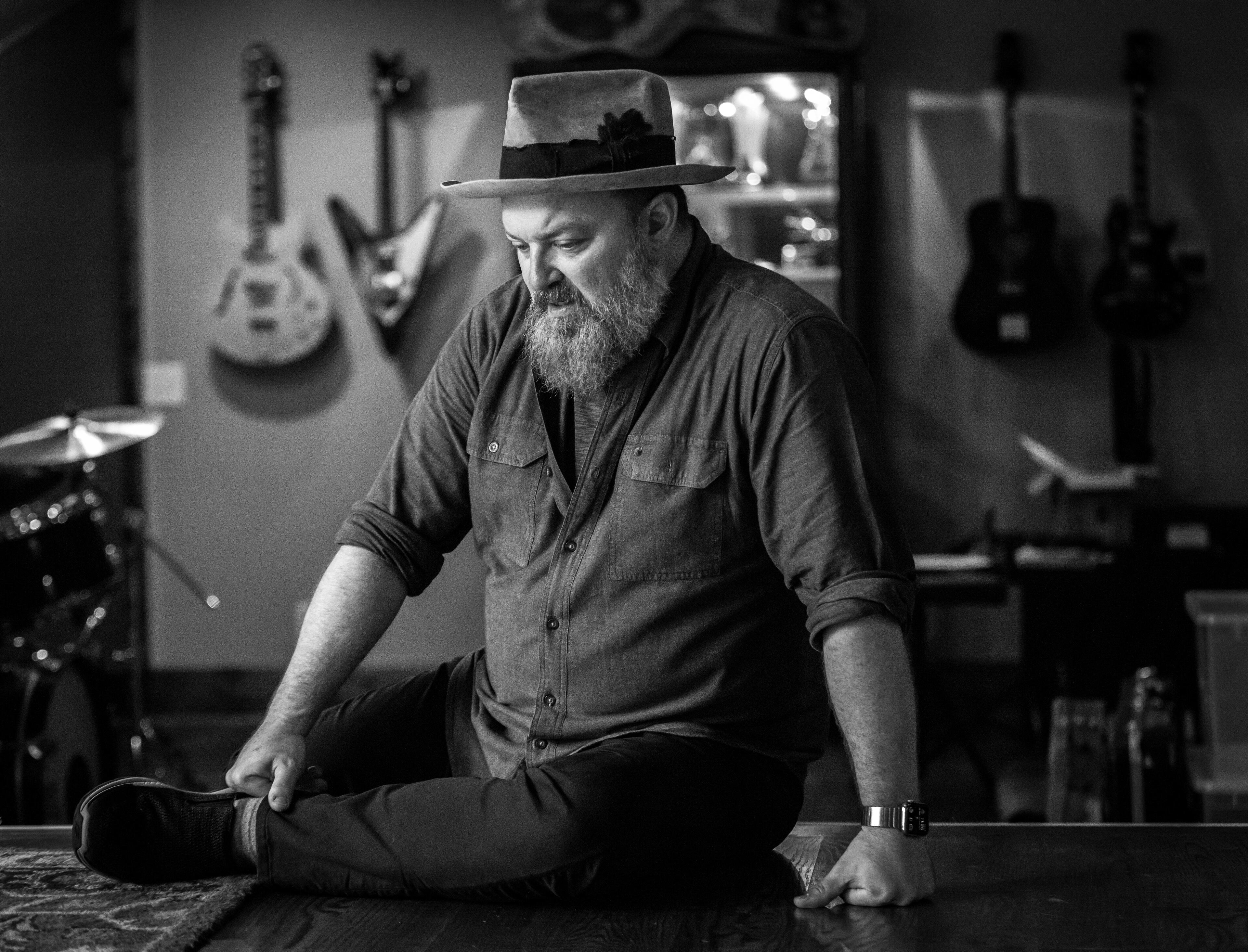 Zac Brown Band's vocalist John Driskell Hopkins talks about his newly ALS diagnosis at his Marietta studio Wednesday. June 1, 2022. (Steve Schaefer / steve.schaefer@ajc.com)