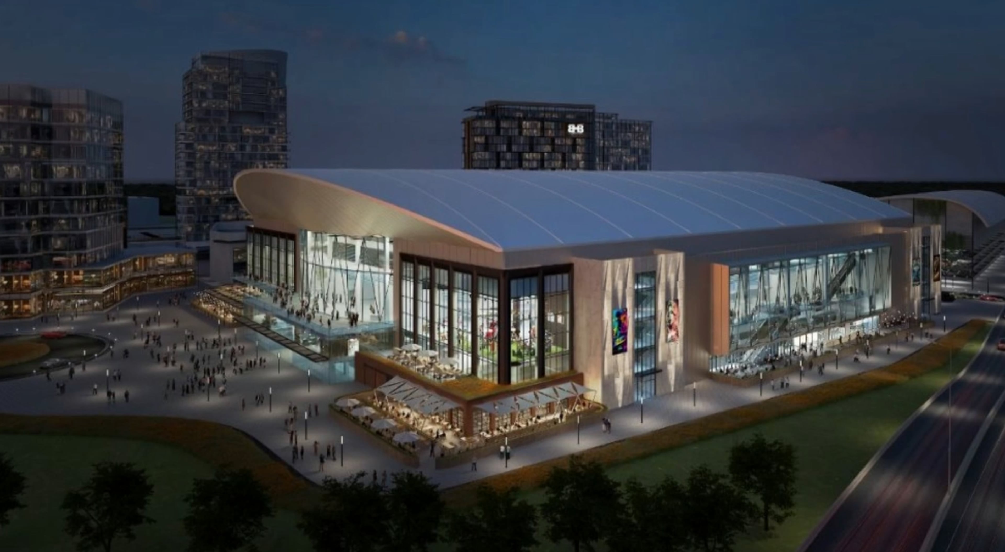 This is a rendering of a proposed "NHL-ready" hockey arena at The Gathering at South Forsyth mixed-use project, a proposal roughly 30 miles north of downtown Atlanta.